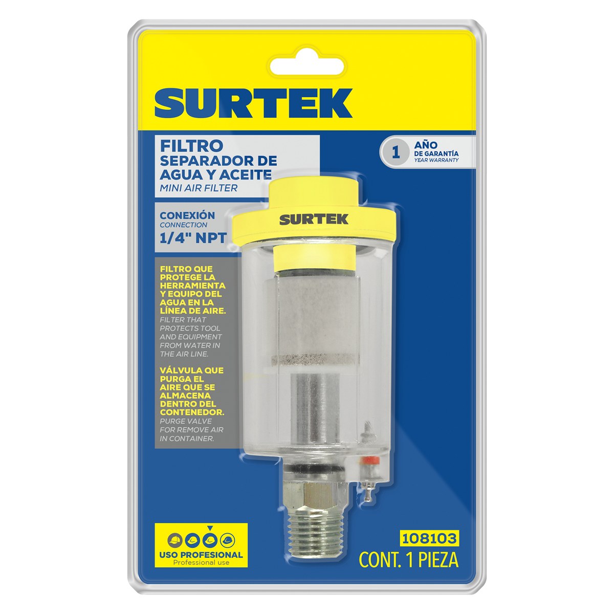 Filtro separador agua y aceite 1/4" NPT Surtek - Imagen 2