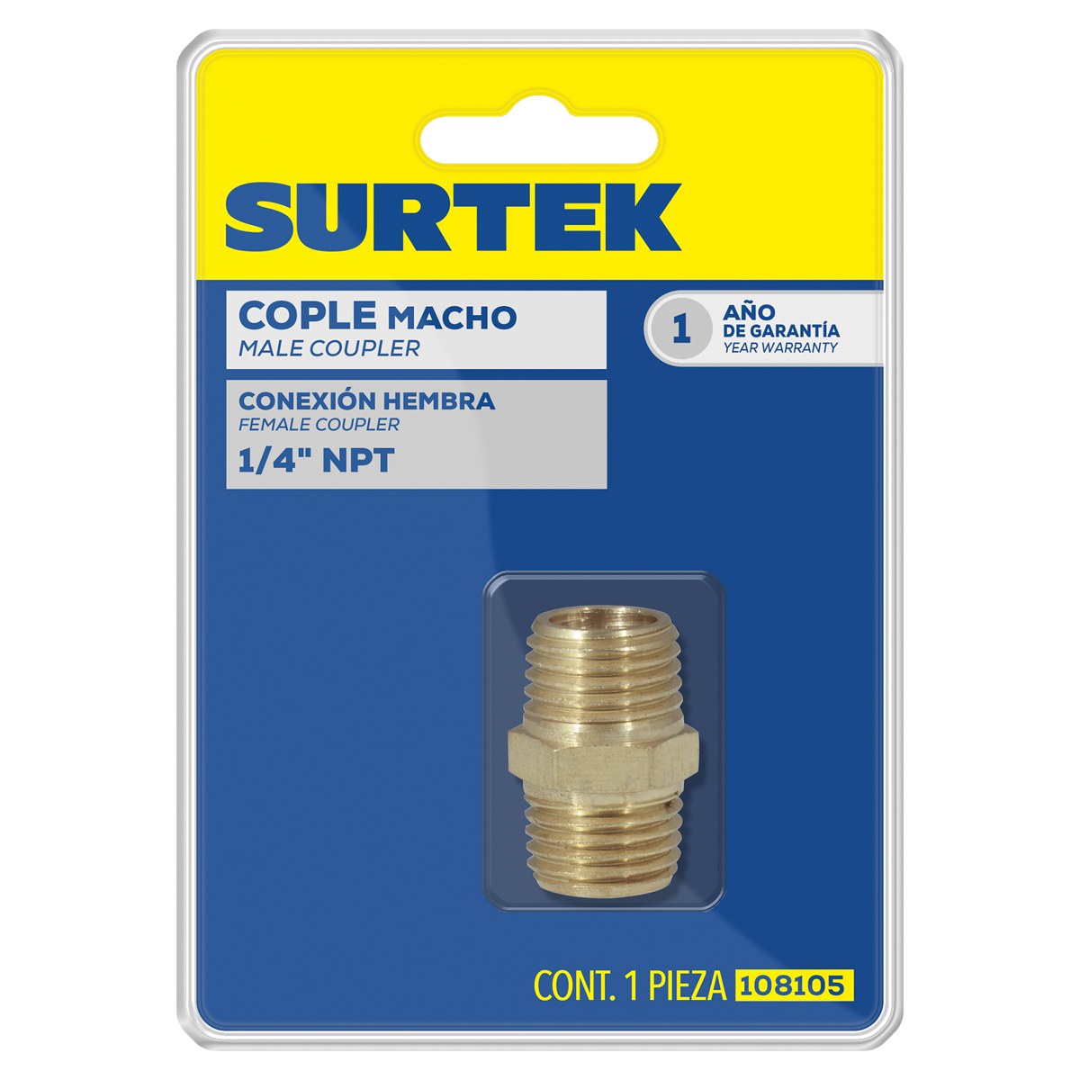 Conector de latón 1/4" NPT, macho Surtek - Imagen 2