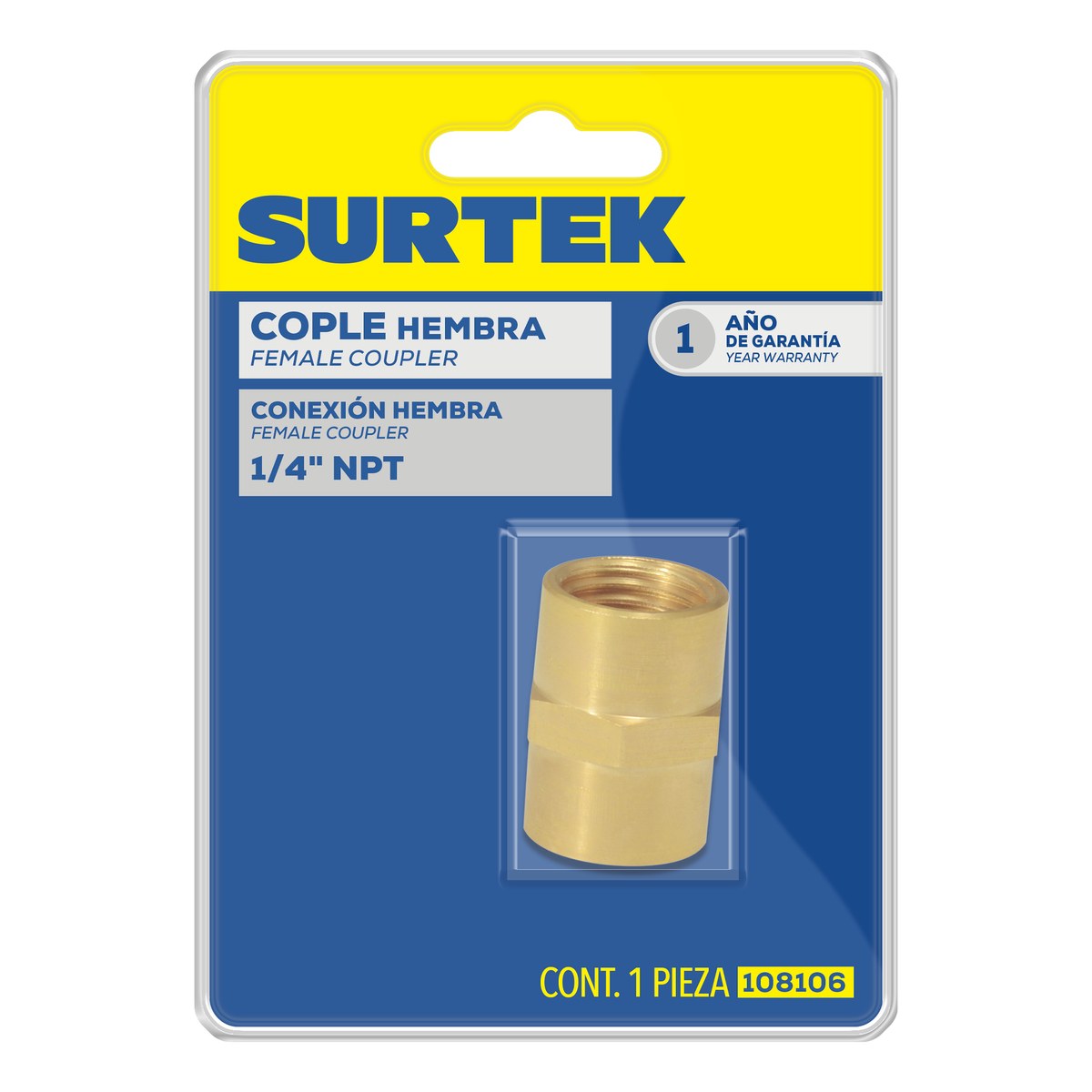 Conector de latón 1/4" NPT, hembra Surtek - Imagen 2