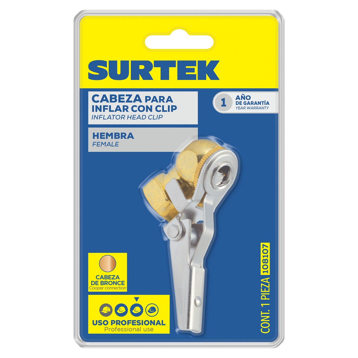 Cabeza para inflar con clip 1/4" hembra Surtek - Imagen 2