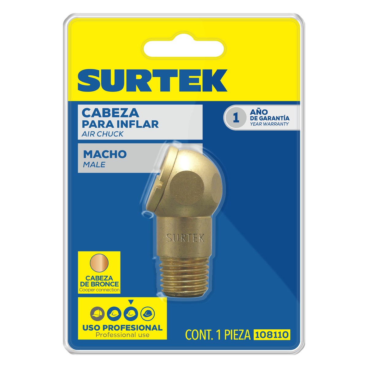 Cabeza para inflar de 1/4" NPT, macho Surtek - Imagen 2