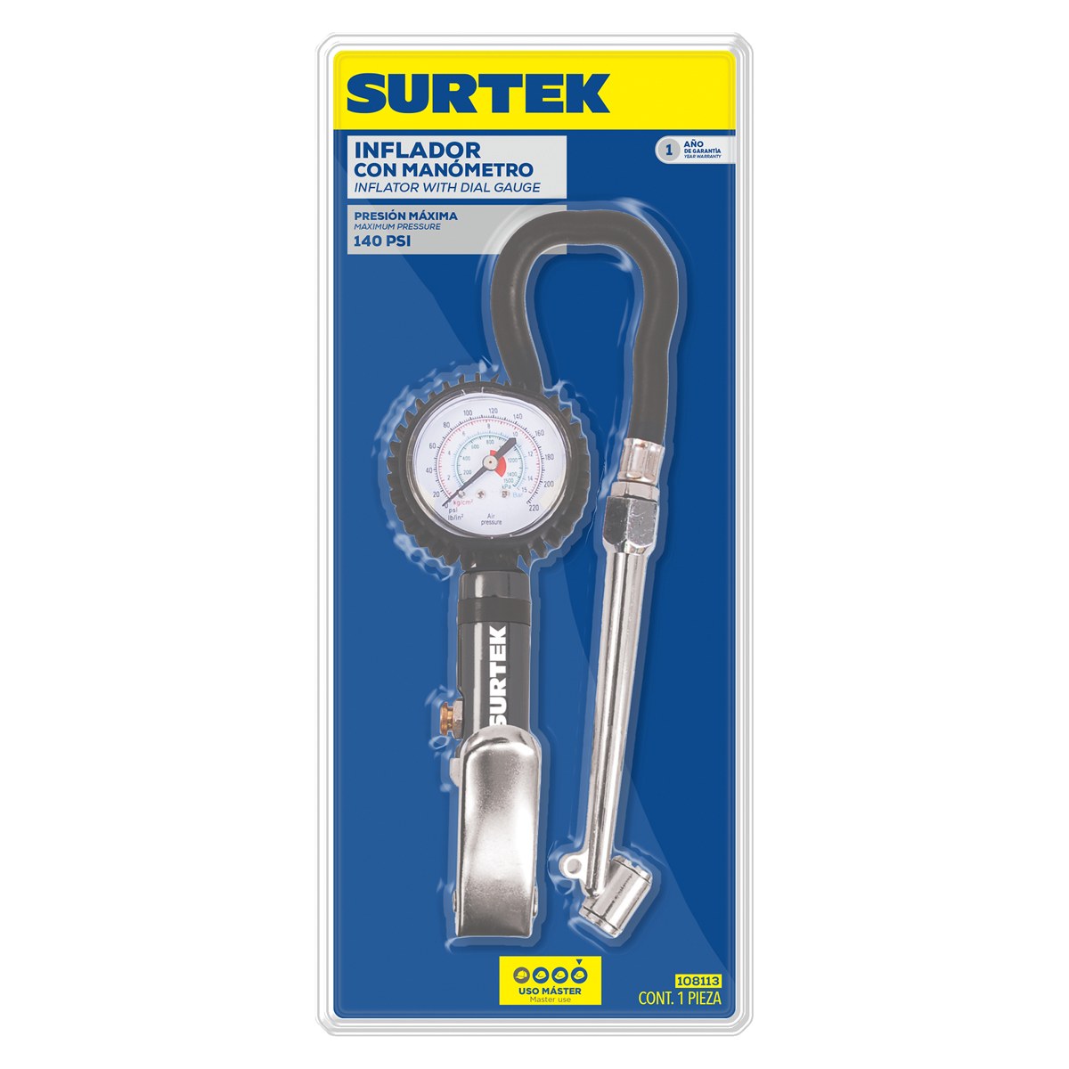 Inflador con manómetro 1/4" NPT Surtek - Imagen 2