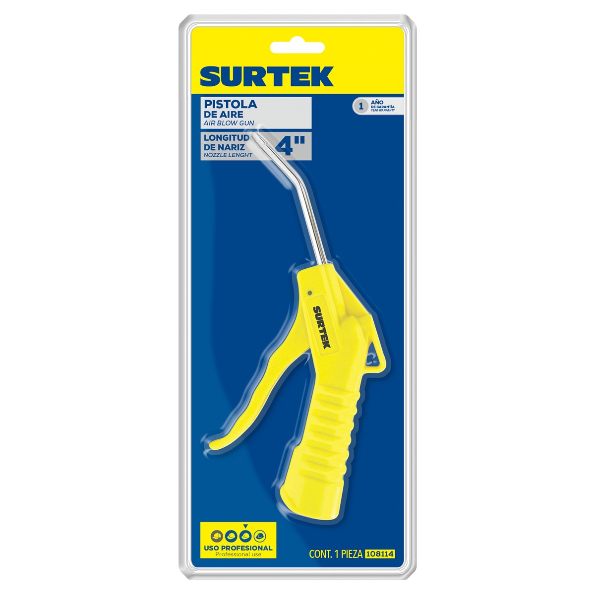 Pistola sopleteadora de aire 1/4 NPT, 3" Surtek - Imagen 3