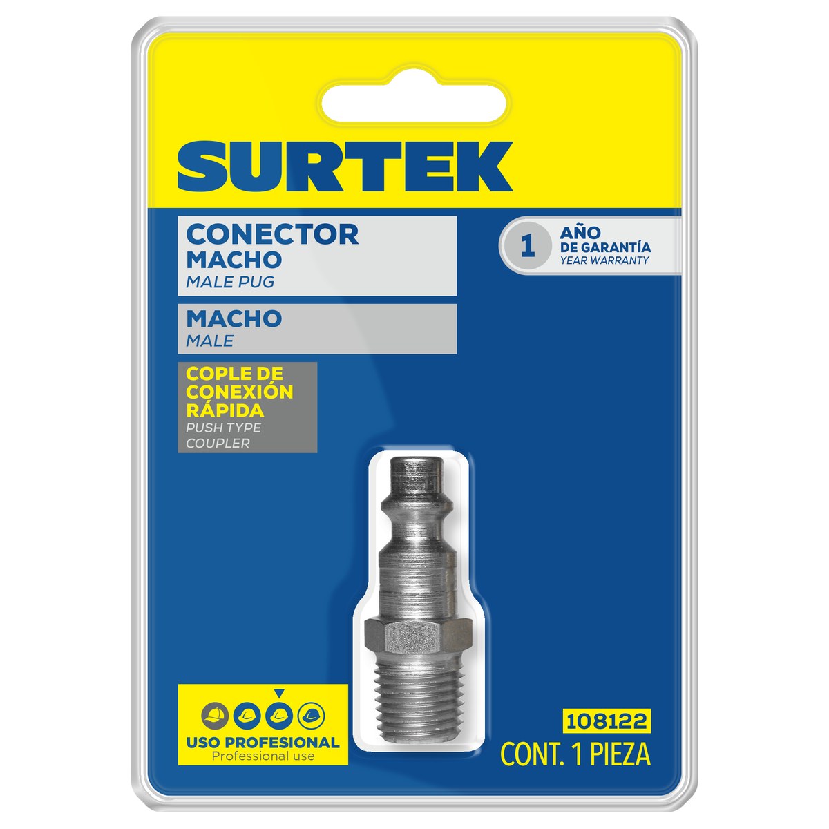 Conector de zinc de conexión rápida 1/4" NPT, macho Surtek - Imagen 2