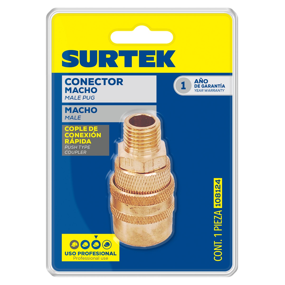 Cople de bronce de conexión rápida 1/4" NPT, macho Surtek - Imagen 2