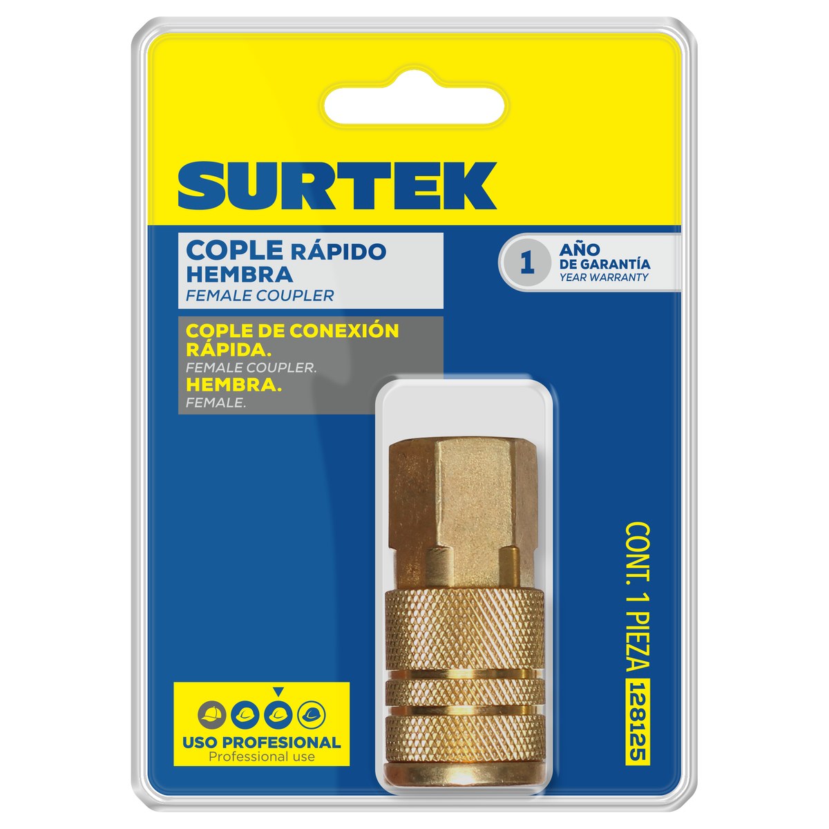 Cople de bronce de conexión rápida 1/4" NPT, hembra Surtek - Imagen 2