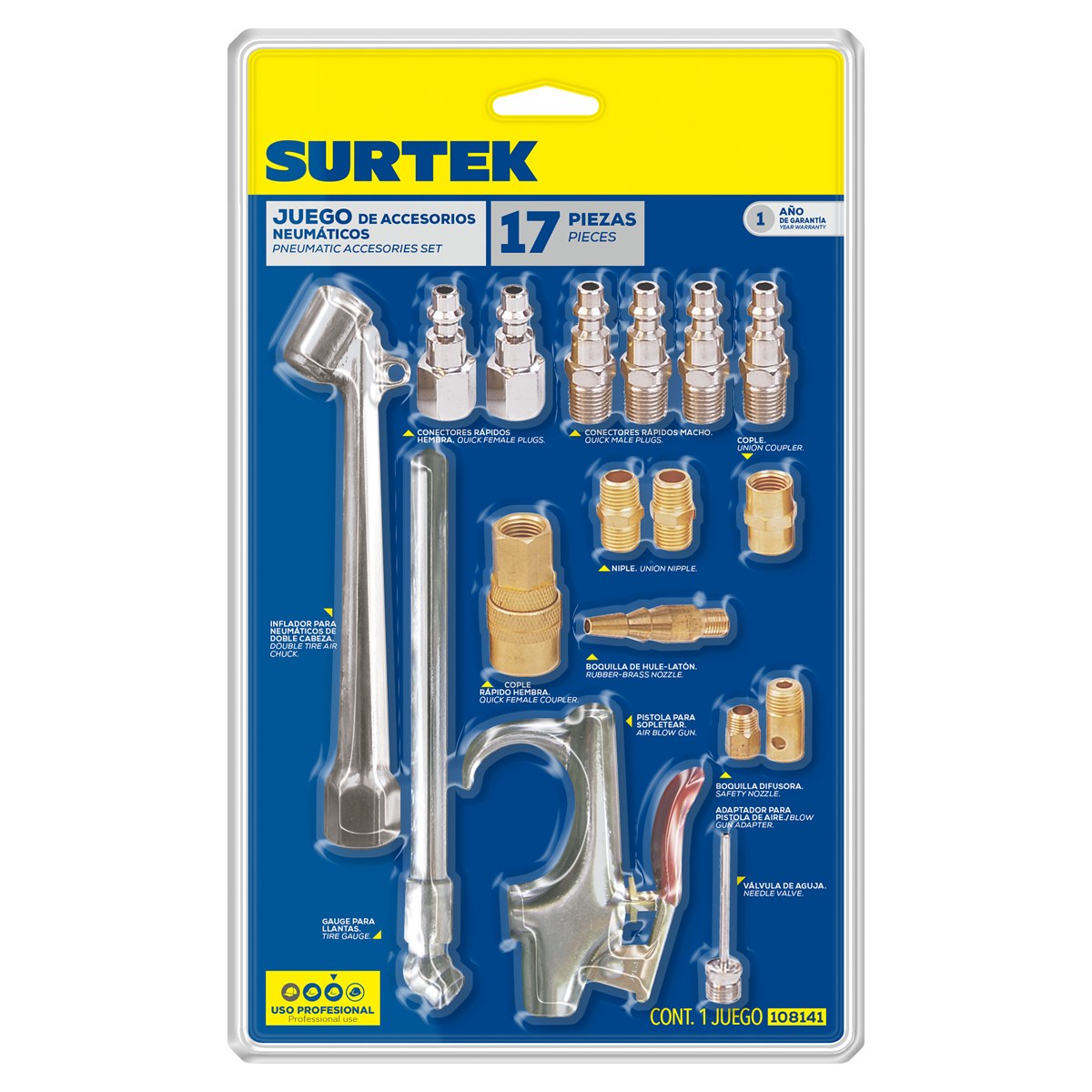 Juego de accesorios neumáticos, 17 piezas Surtek - Imagen 2