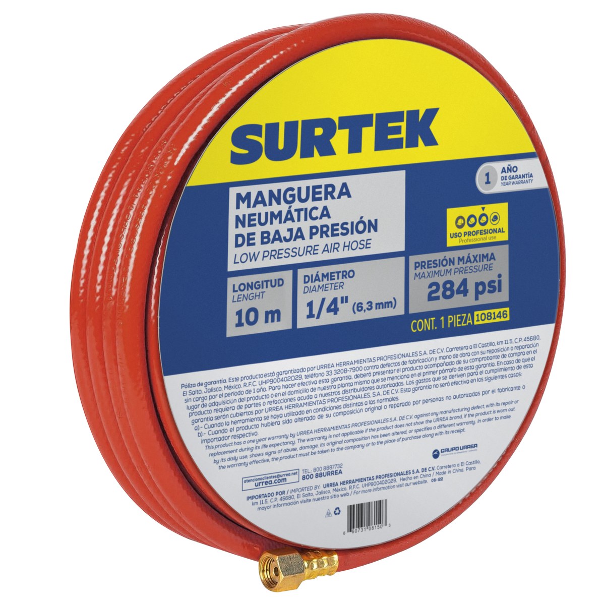 Manguera para aire de baja presión 1/4" x 10 m Surtek - Imagen 2