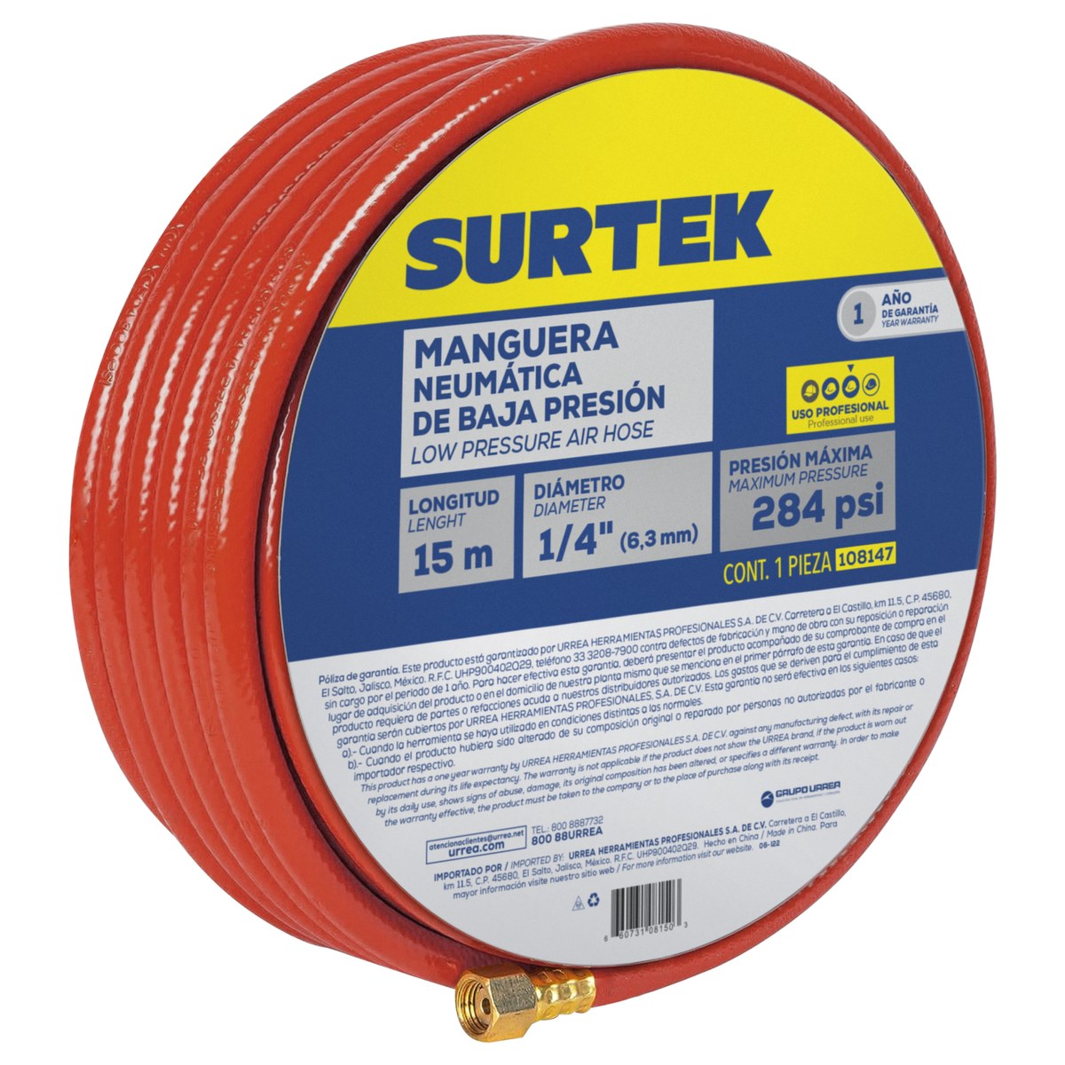 Manguera para aire de baja presión 1/4" x 15 m Surtek - Imagen 2