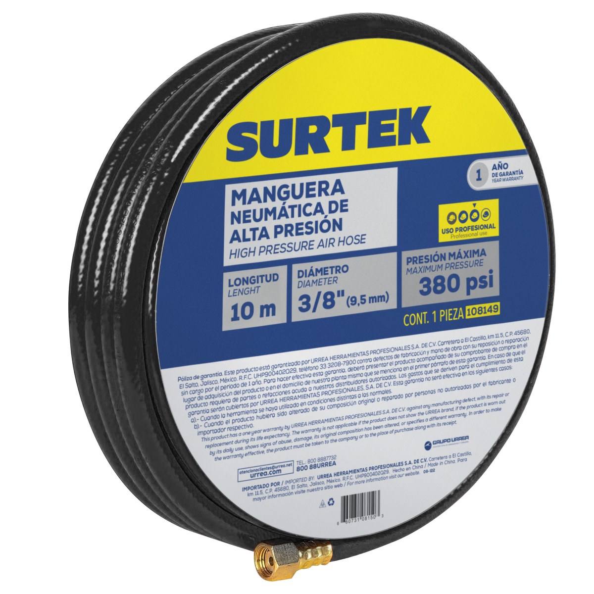 Manguera para aire de alta presión 3/8" x 10 m Surtek - Imagen 2
