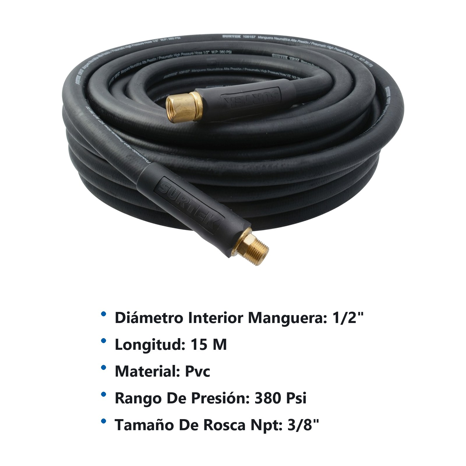 Manguera de PVC reforzadas para aire de alta presión 1/2" x 15 m Surtek - Imagen 2