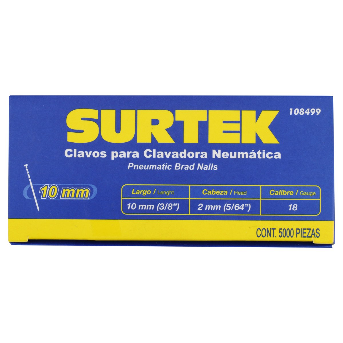 Clavos para clavadora neumática calibre 18, largo 3/8", 5000 piezas Surtek - Imagen 4