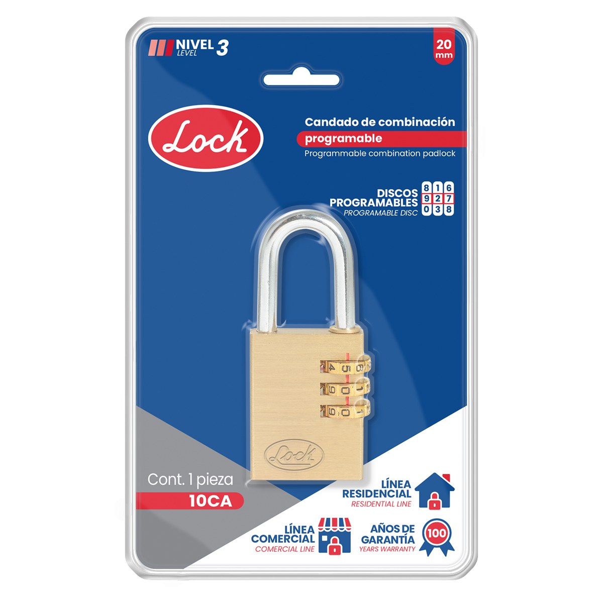 Candado de combinación programable para maleta, latón, 20 mm Lock - Imagen 3