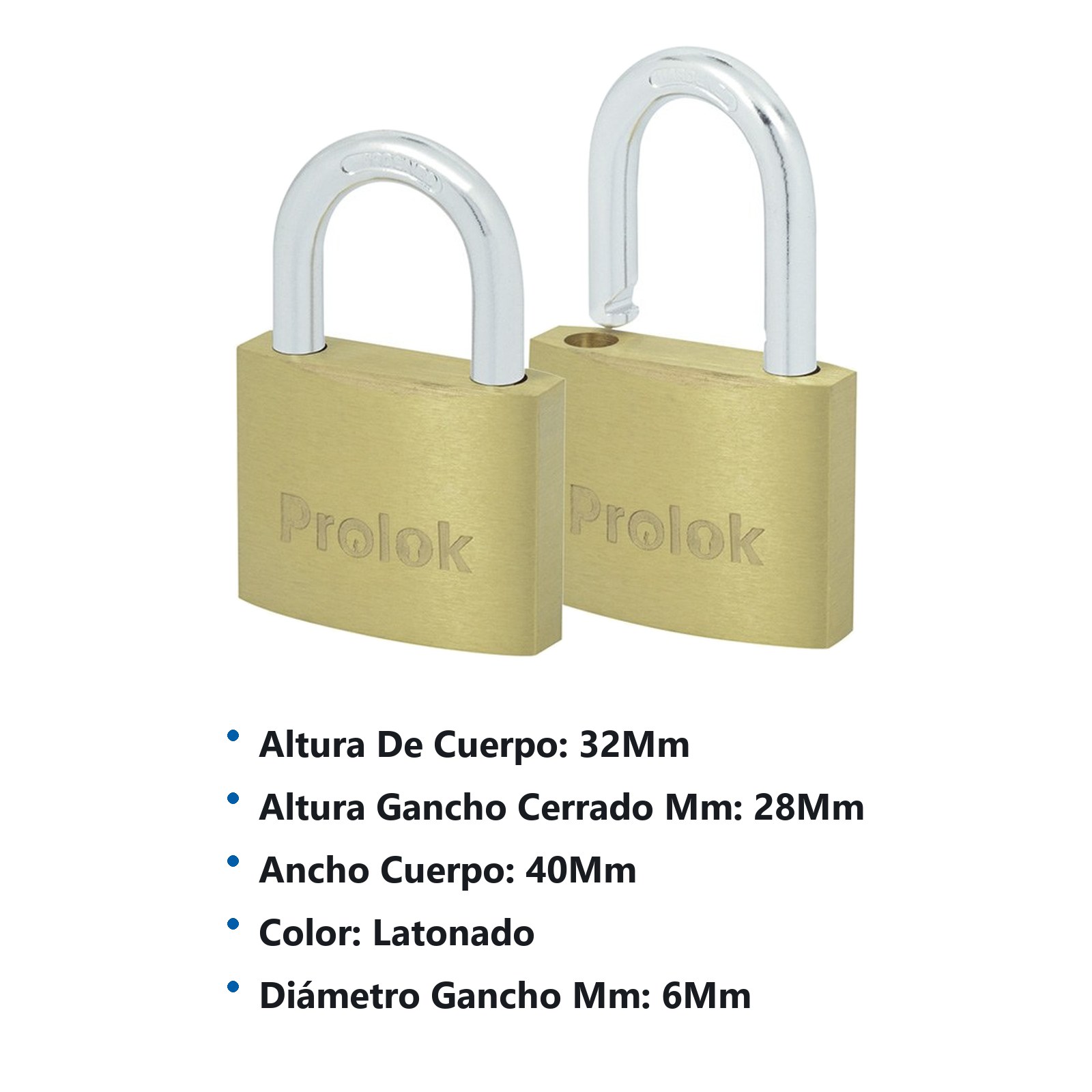 Juego de candados de latón cortos 40 mm, llave estándar, 2 piezas Prolok - Imagen 2