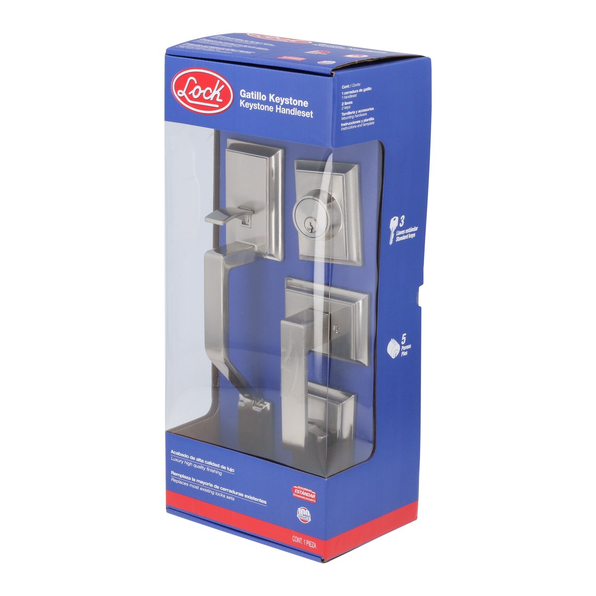 Gatillo rectangular sólido para entrada función sencilla, níquel satinado, visual Lock - Imagen 2