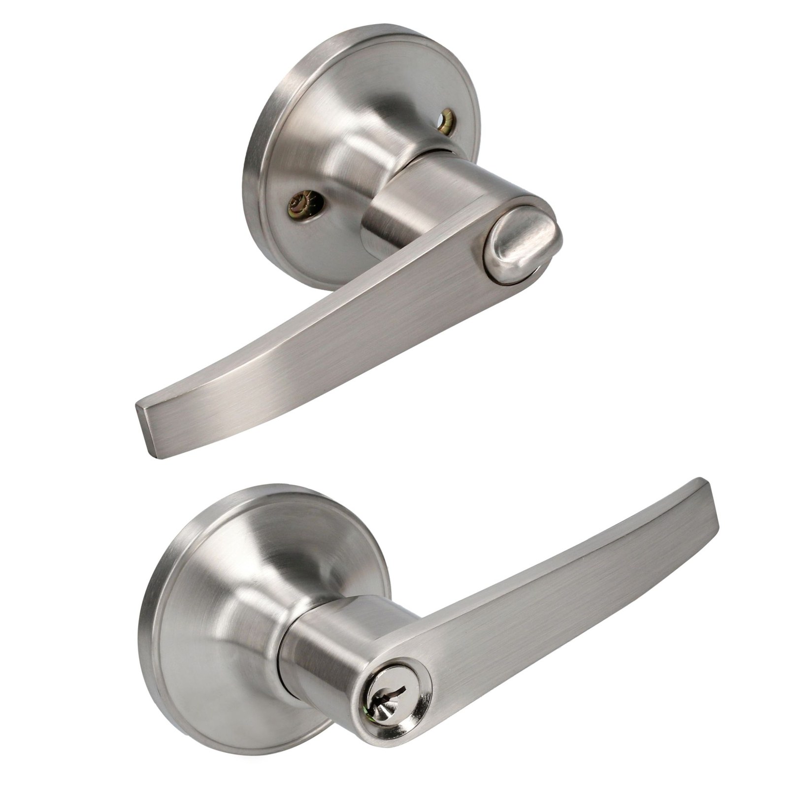 Manija tubular recta función entrada y recámara, níquel satinado, llave estándar, blíster Lock