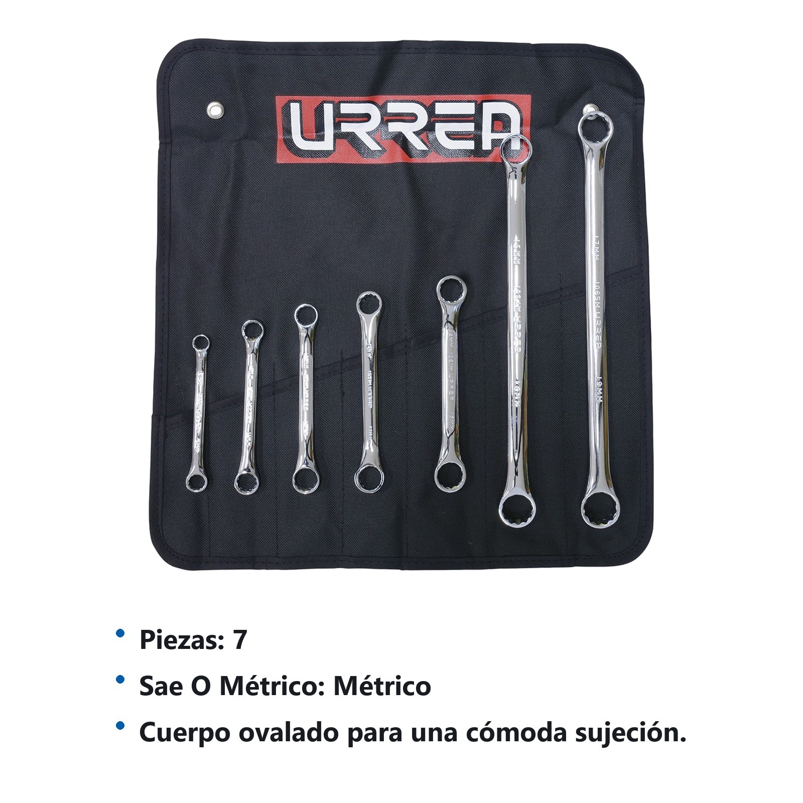 Juego de llaves de estrías pulido espejo de 15° métricas, 12 puntas, 7 piezas en estuche Urrea - Imagen 3