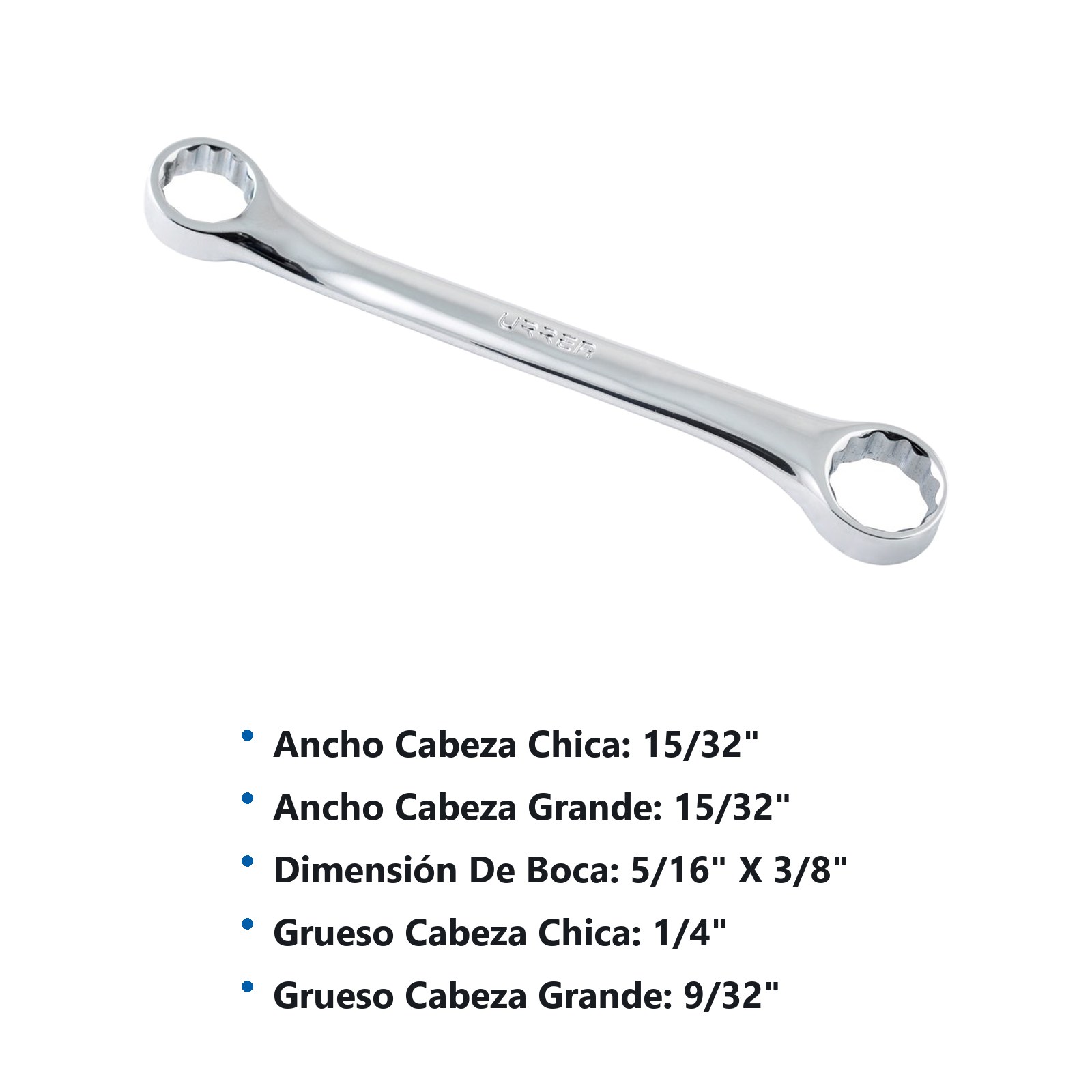Llave de estrías pulido espejo de 15° en pulgadas, 12 puntas, 5/16" x 3/8" Urrea - Imagen 3