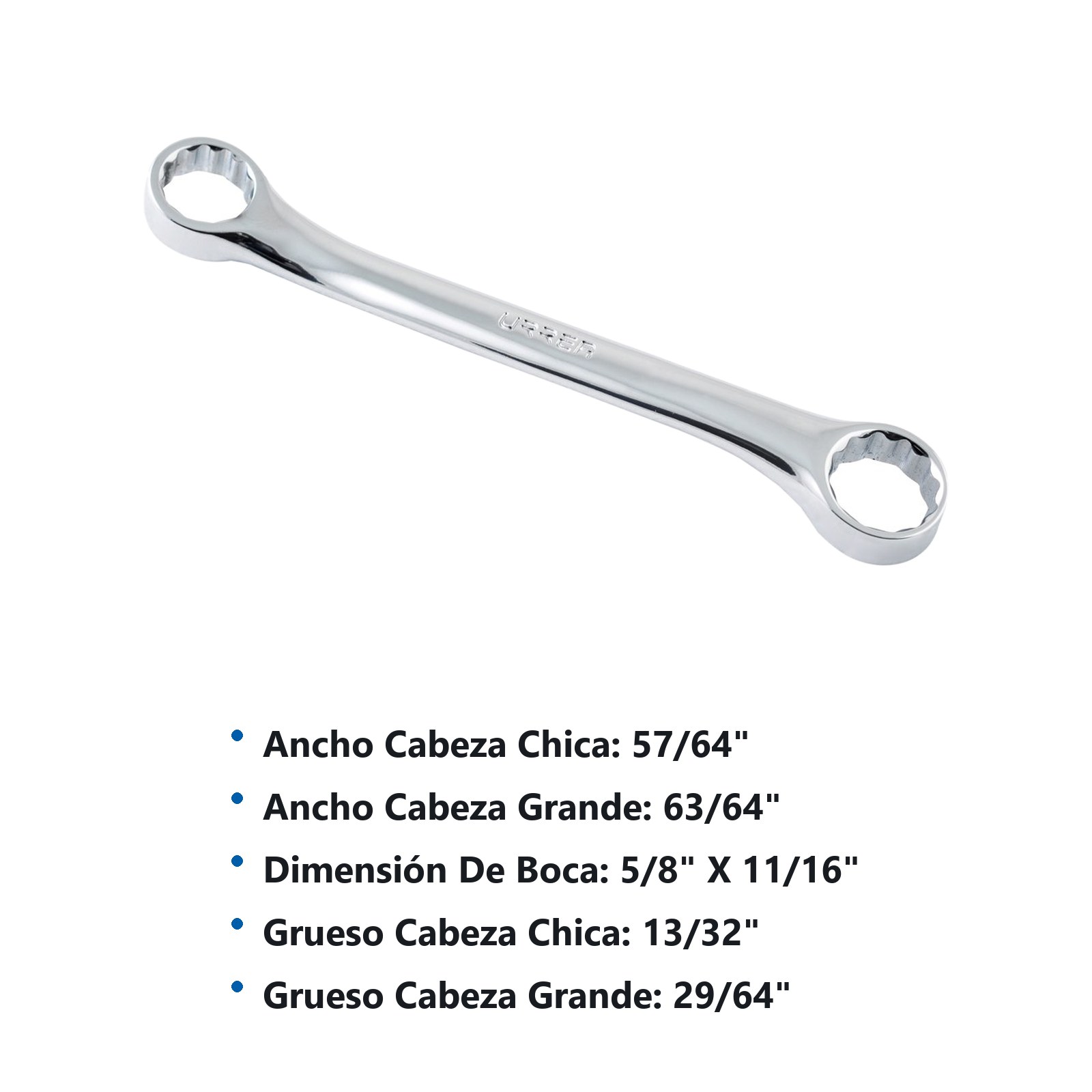 Llave de estrías pulido espejo de 15° en pulgadas, 12 puntas, 5/8" x 11/16" Urrea - Imagen 3