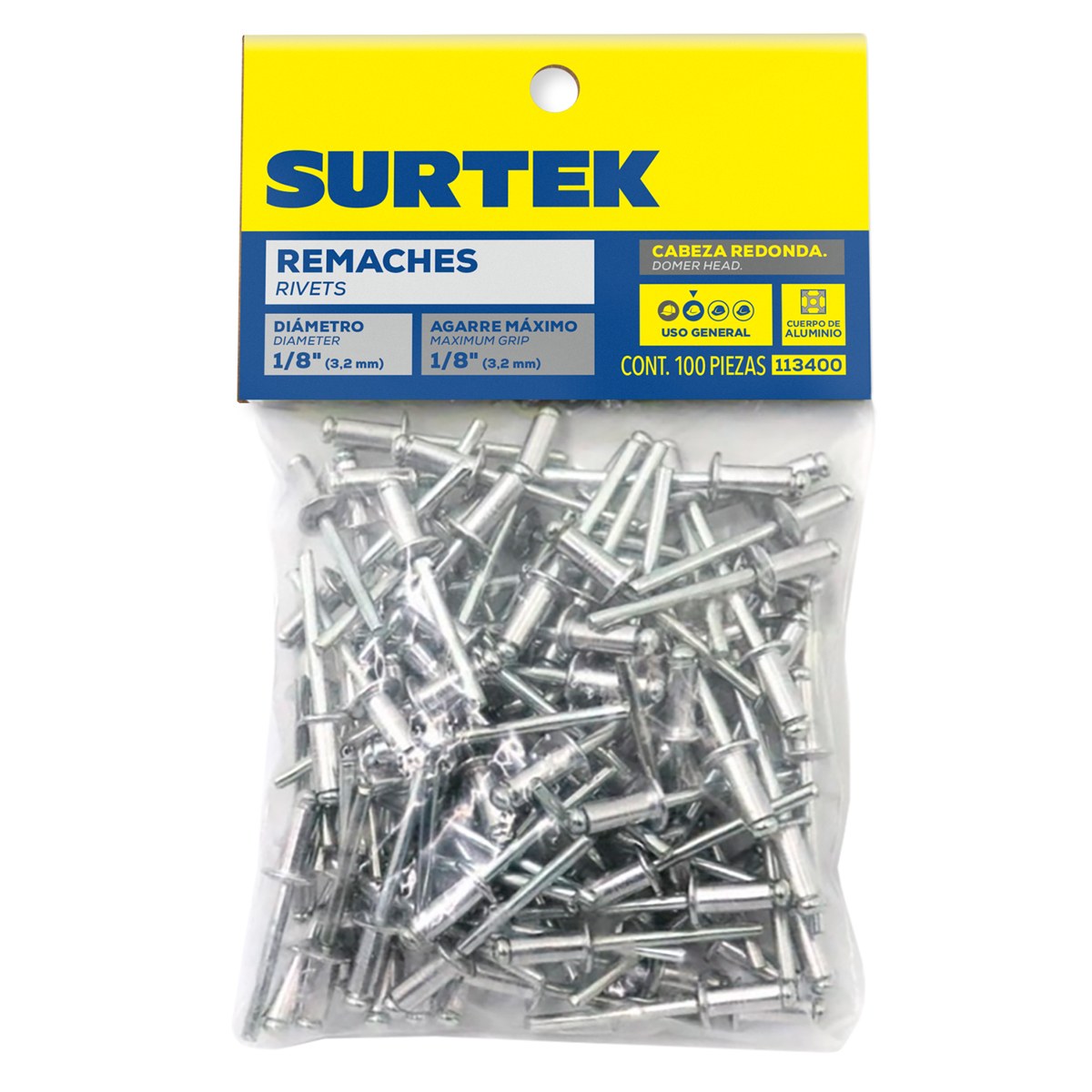 Remache 1/8" x 1/8", 10 bolsas con 100 remaches Surtek - Imagen 2