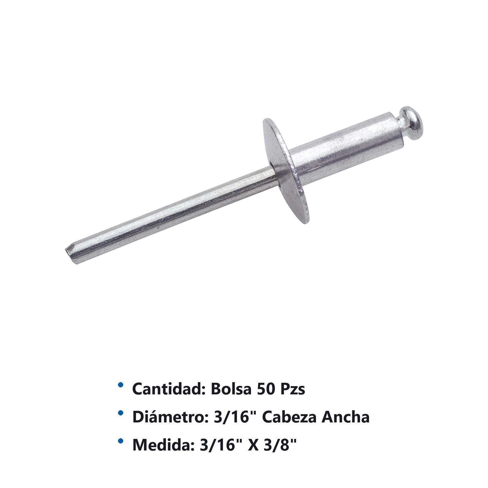 Remache cabeza ancha 3/16" x 3/8", 5 bolsas con 50 remaches Surtek - Imagen 2