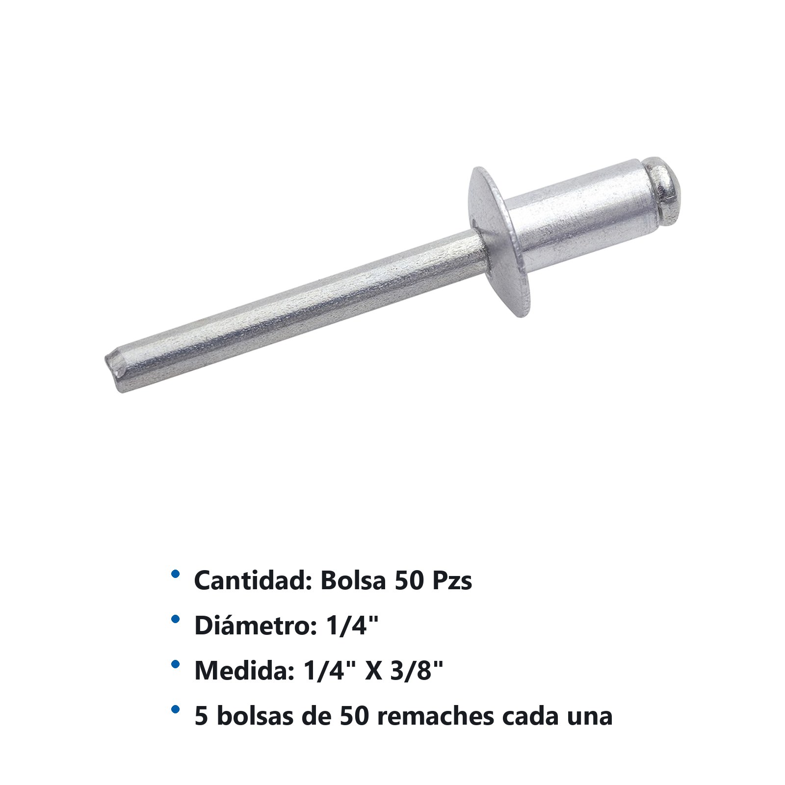 Remache 1/4" x 3/8", 5 bolsas con 50 remaches Surtek - Imagen 2