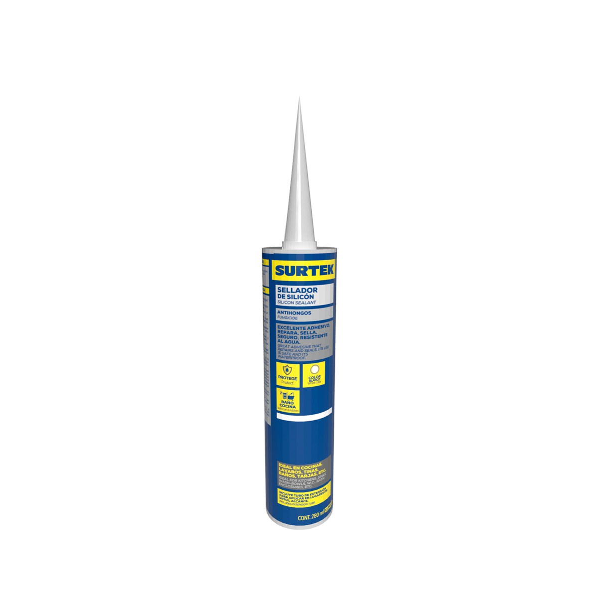 Silicón para baño y cocina color blanco, 280 ml Surtek