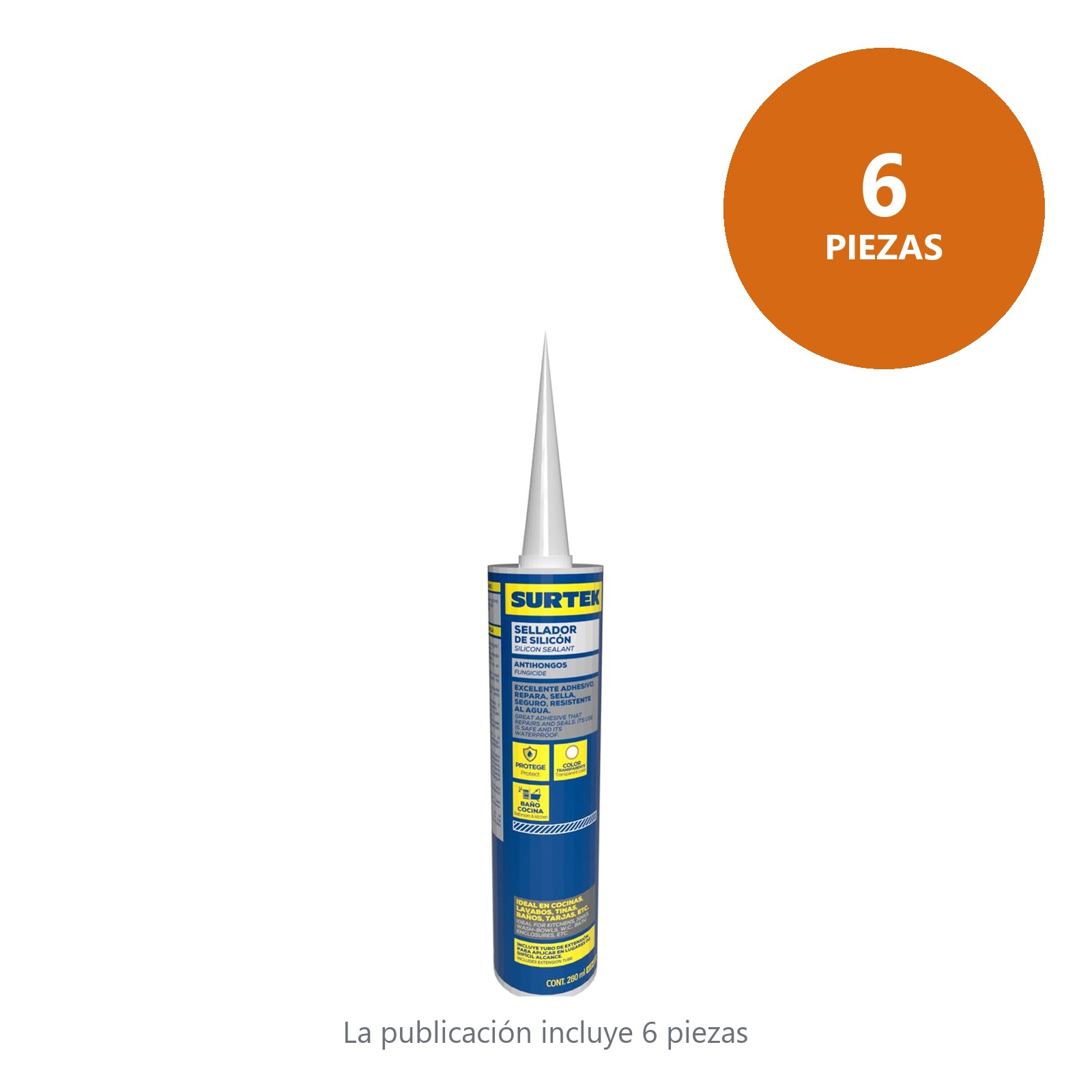 Silicón para baño y cocina color transparente, 280 ml Surtek - Imagen 2