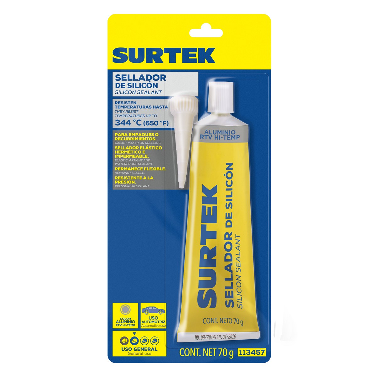 Silicón para alta temperatura, color aluminio en tubo, 70 gr Surtek - Imagen 2