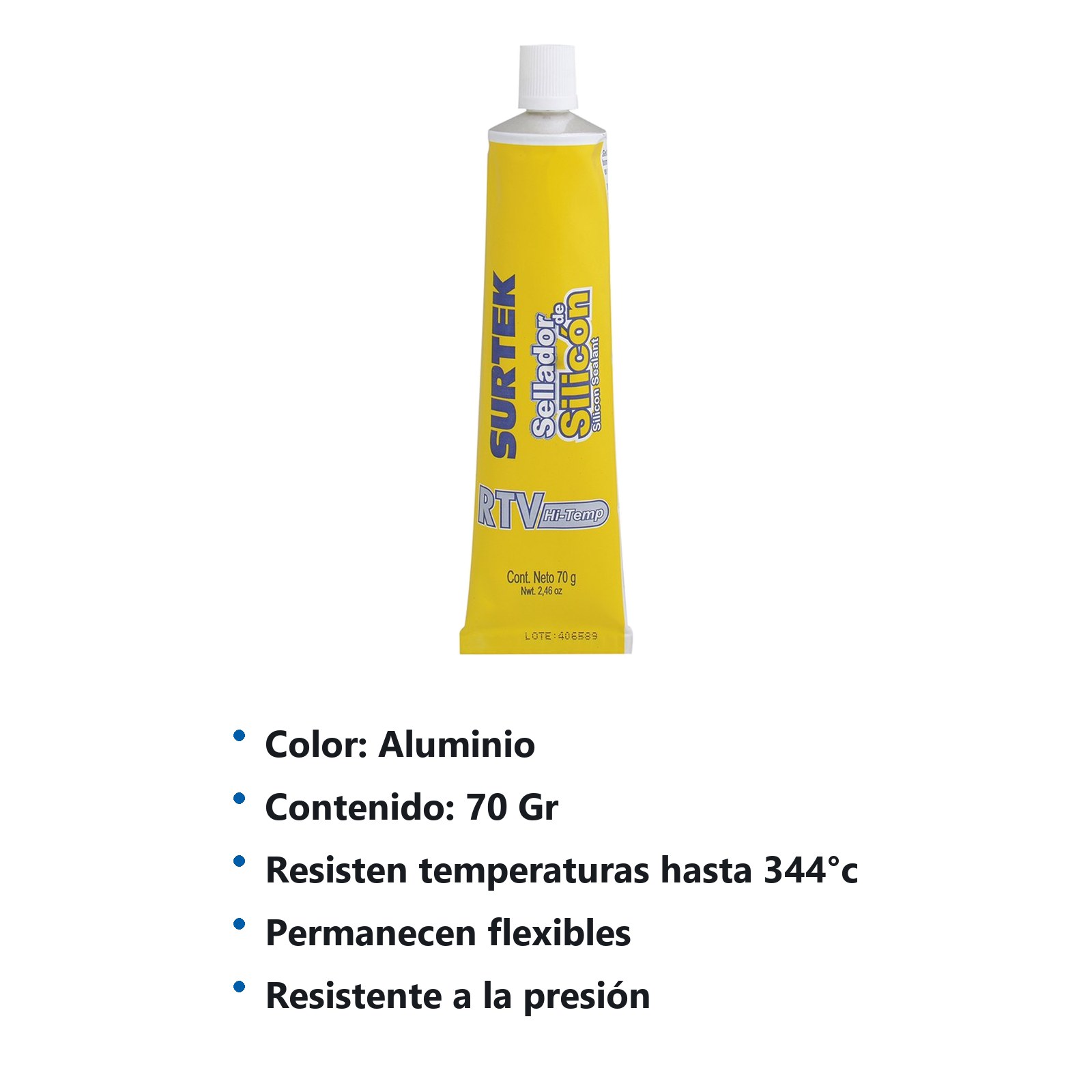 Silicón para alta temperatura, color aluminio en tubo, 70 gr Surtek - Imagen 3