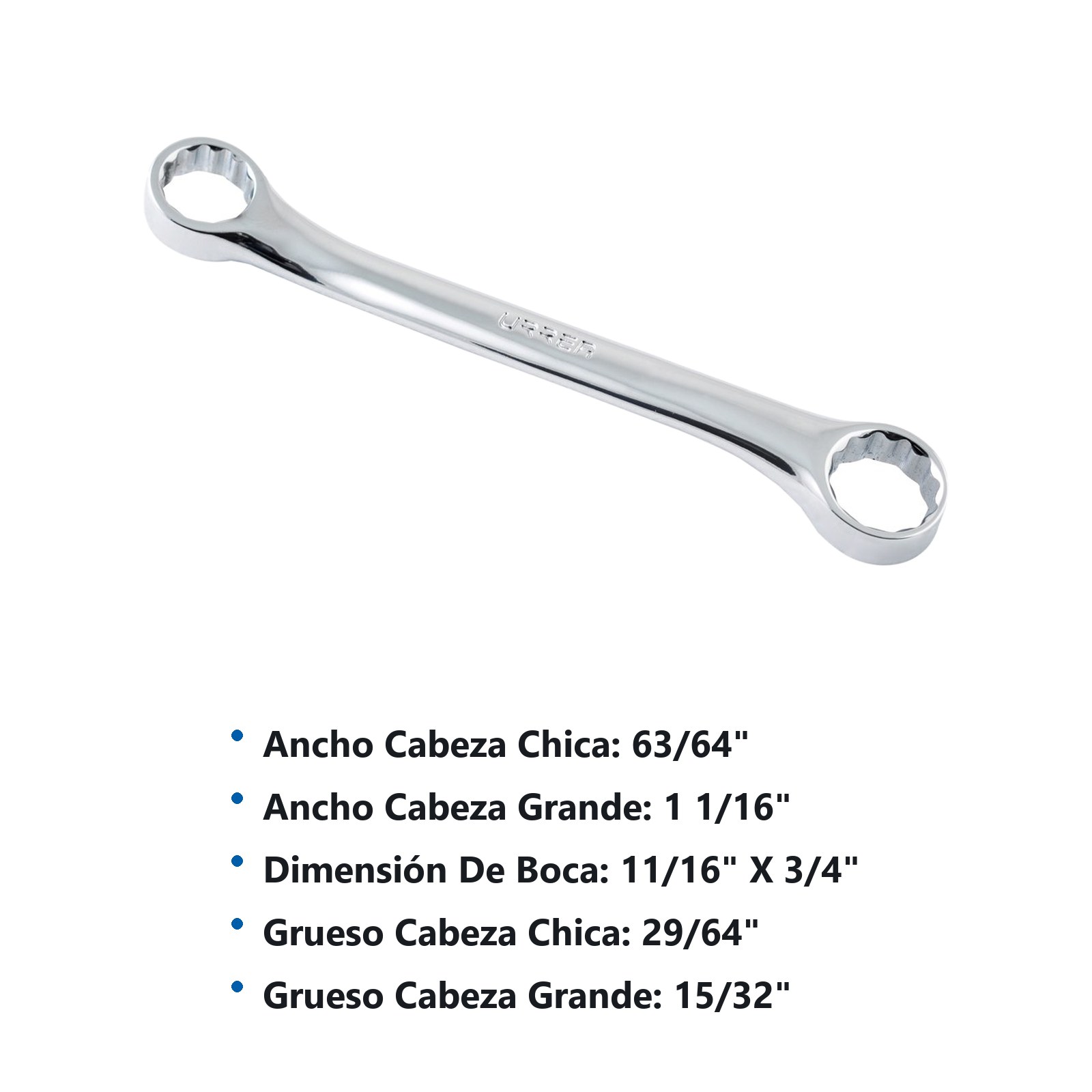 Llave de estrías pulido espejo de 15° en pulgadas, 12 puntas, 11/16" x 3/4" Urrea - Imagen 3
