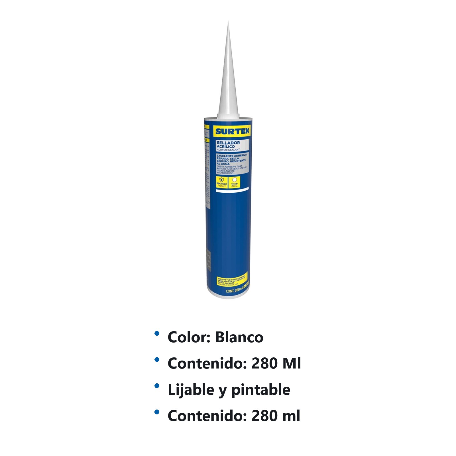 Sellador acrílico color blanco, 280 ml Surtek - Imagen 2