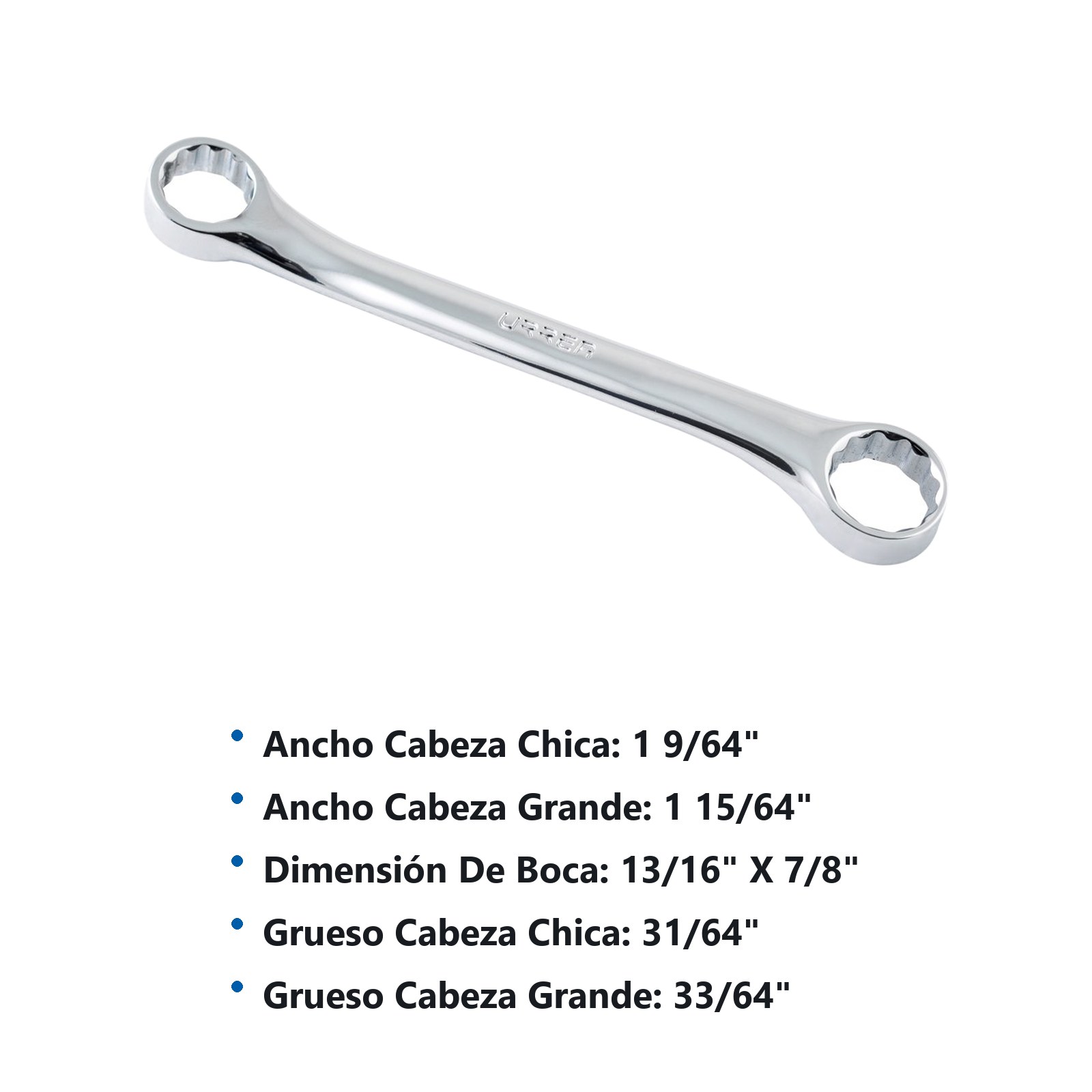 Llave de estrías pulido espejo de 15° en pulgadas, 12 puntas, 13/16" x 7/8" Urrea - Imagen 3