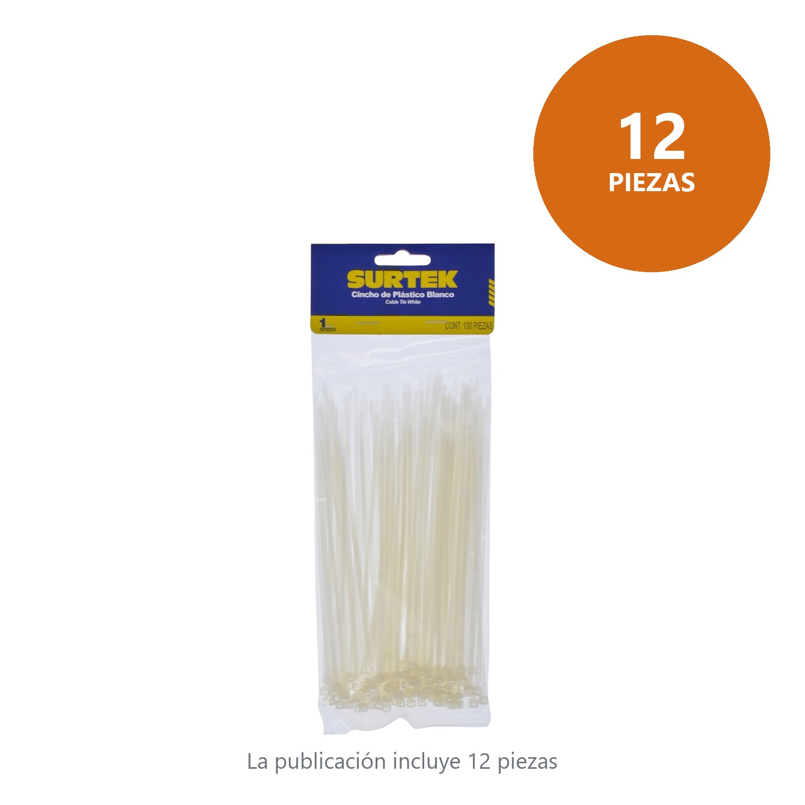 Cinchos plásticos 165 x 2.5 mm, tensión 8 kg de 100 piezas, color natural Surtek - Imagen 2