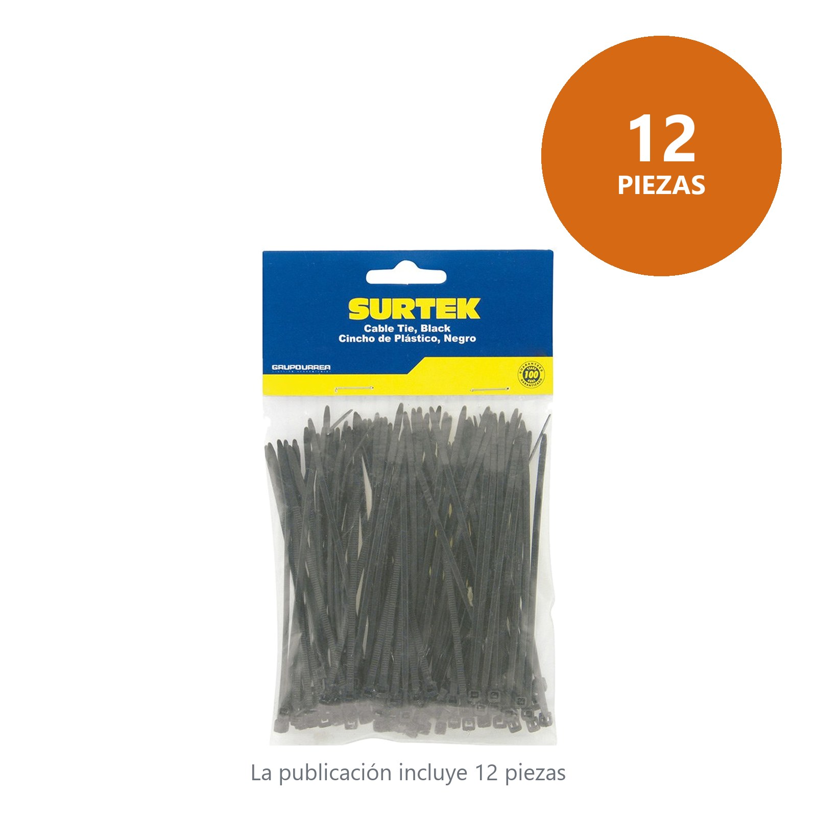 Cinchos plásticos 165 x 2.5 mm, tensión 8 kg de 100 piezas, color negro Surtek - Imagen 2