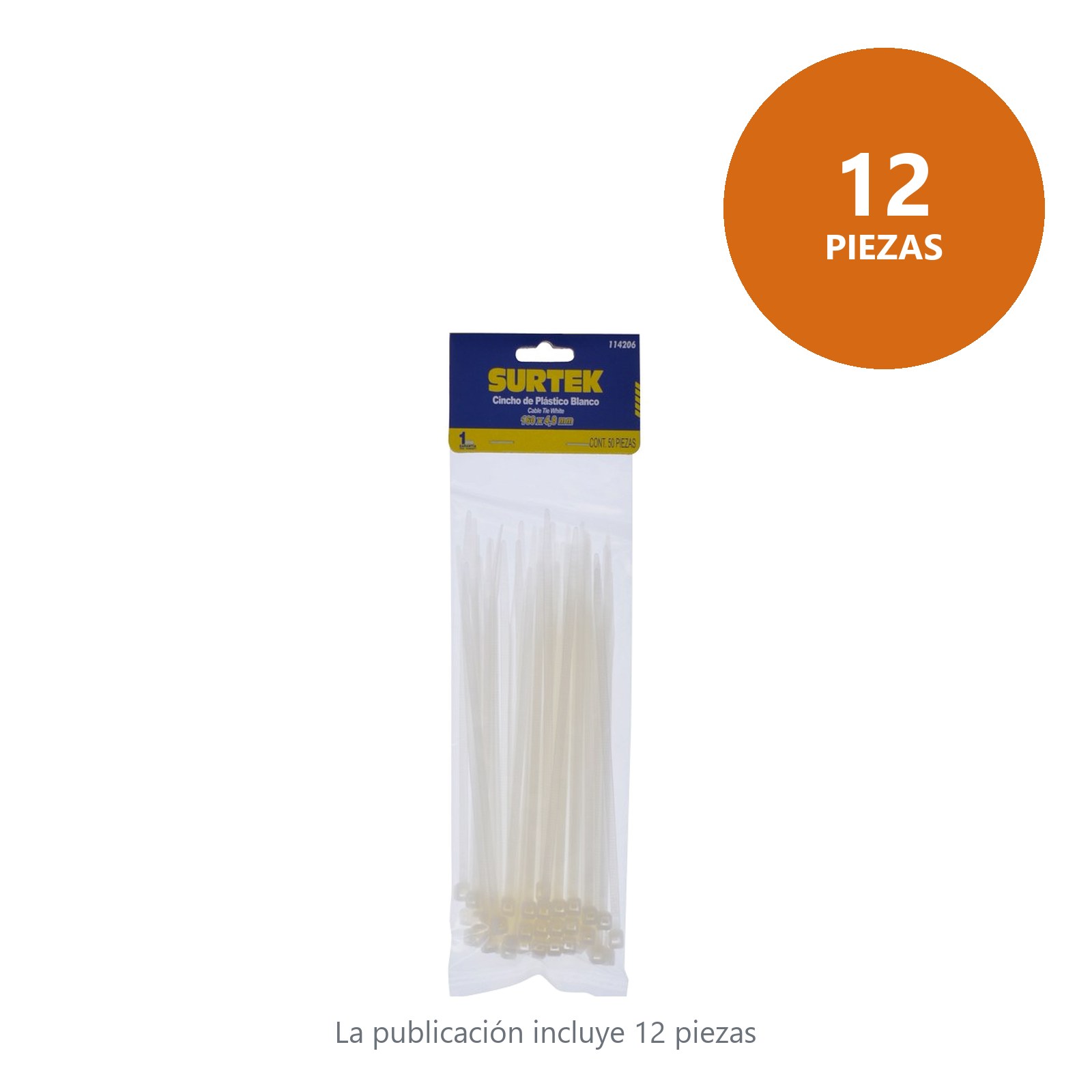 Cinchos plásticos 160 x 4.8 mm, tensión 27 kg de 50 piezas, color natural Surtek - Imagen 2