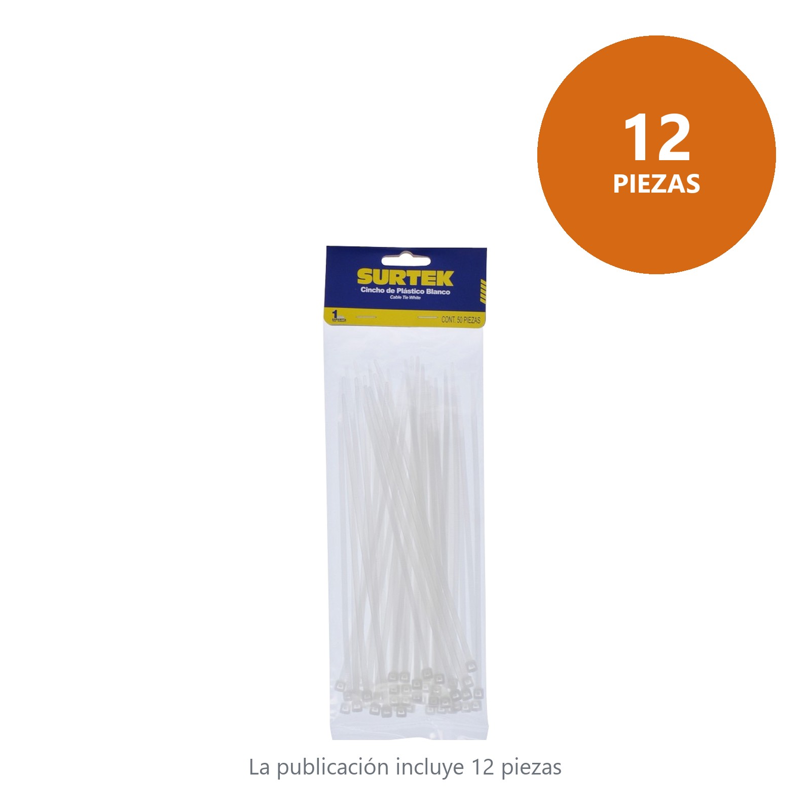 Cinchos plásticos 203 x 3.6 mm, tensión 18 kg de 50 piezas, color natural Surtek - Imagen 2