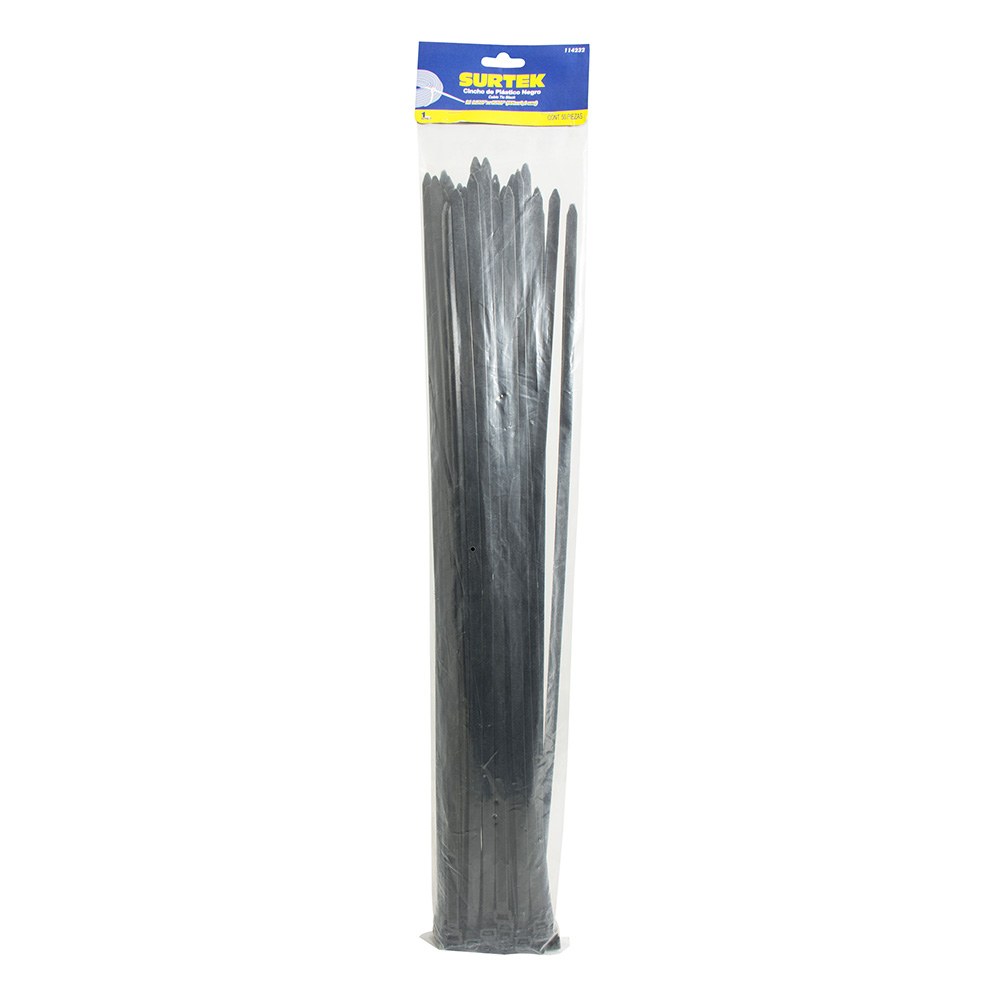 Cinchos plásticos 368 x 4.6 mm, tensión 22 kg de 25 piezas, color negro Surtek