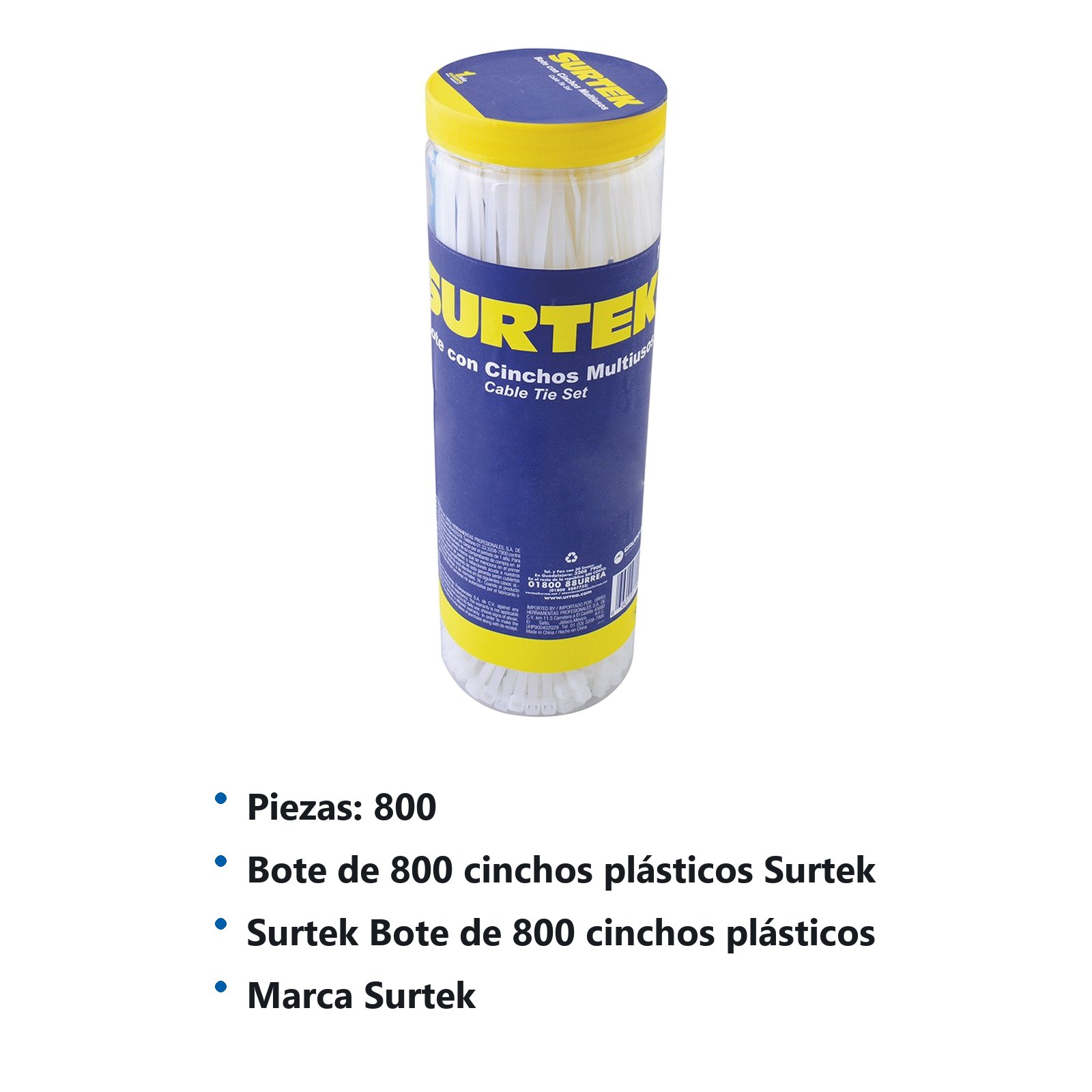 Cinchos plásticos en bote, 800 piezas multiusos varios colores Surtek - Imagen 2