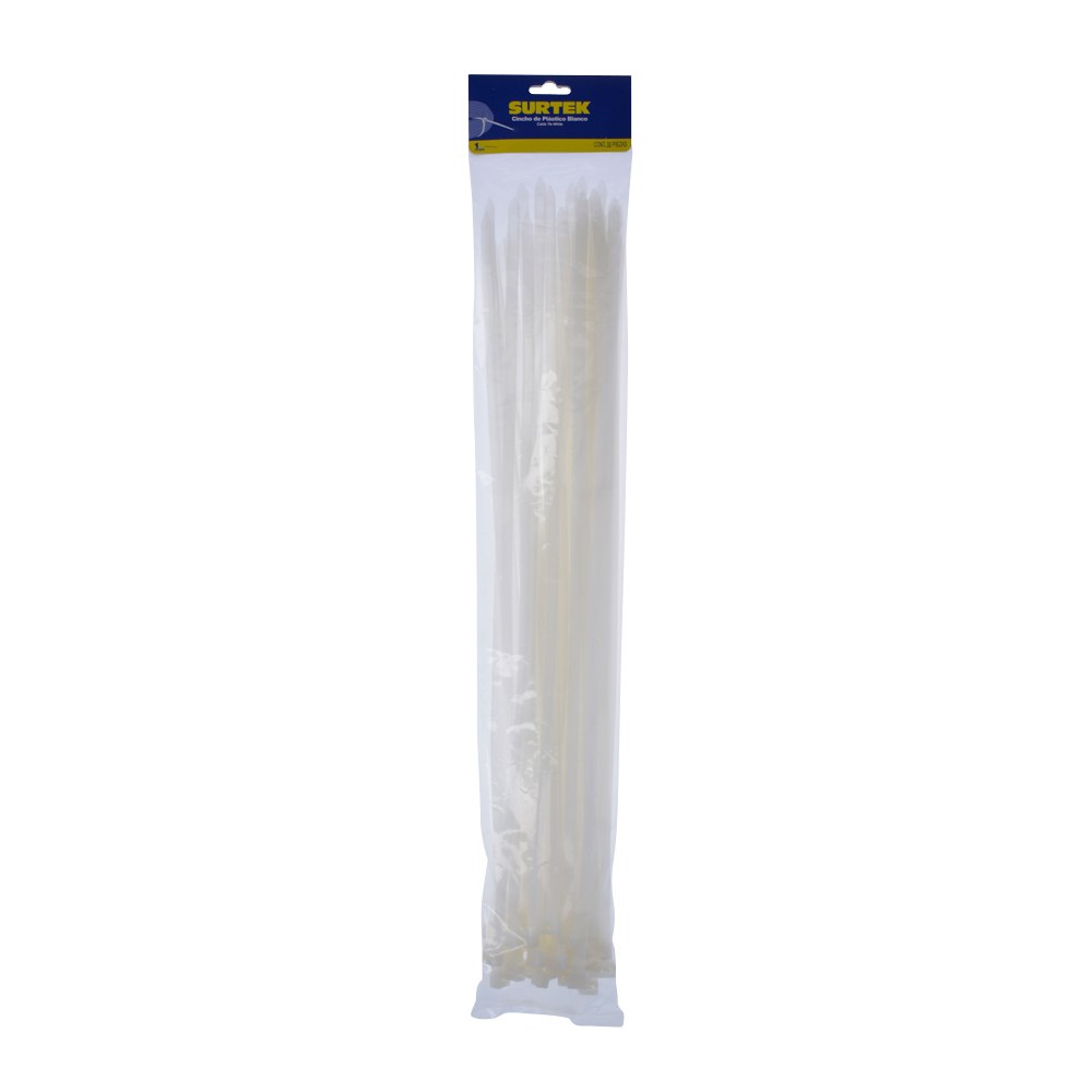 Cinchos plásticos 500 x 7.8 mm, tensión 70 kg de 50 piezas, color blanco Surtek