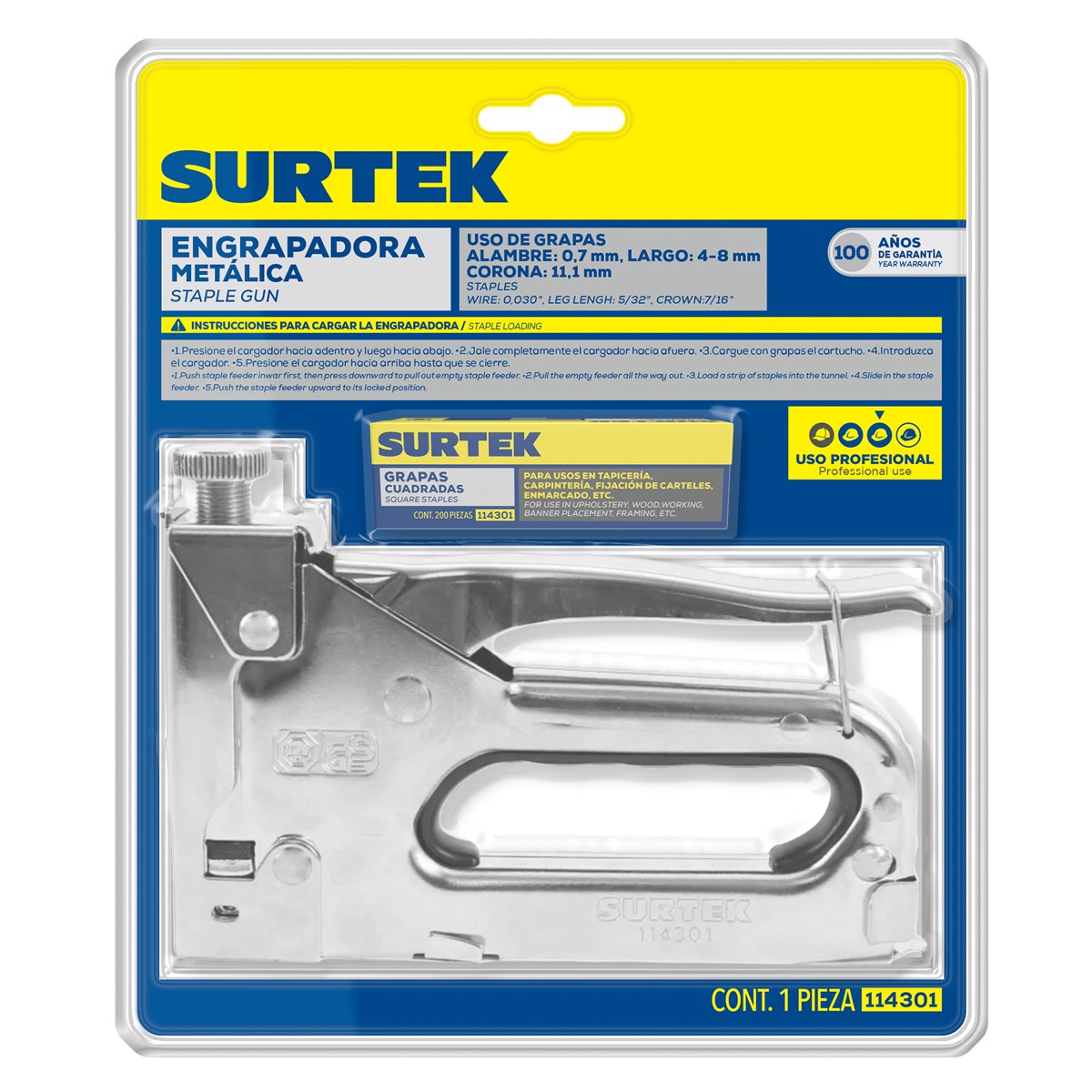 Engrapadora metálica tipo pistola con ajuste de presión para grapas de 5/32" a 9/16" Surtek - Imagen 2