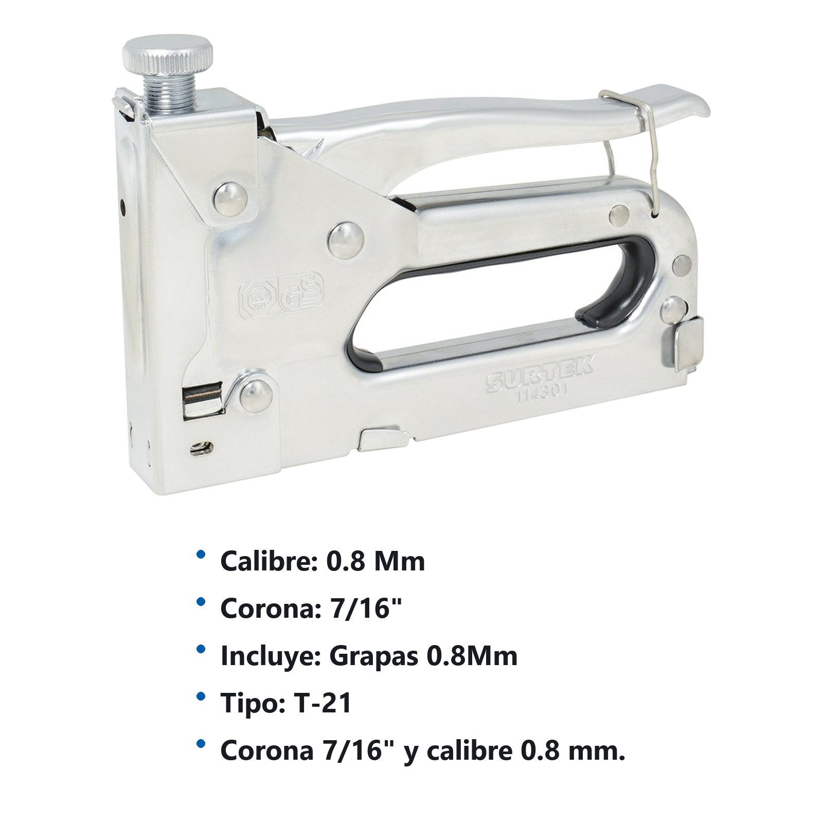 Engrapadora metálica tipo pistola con ajuste de presión para grapas de 5/32" a 9/16" Surtek - Imagen 3