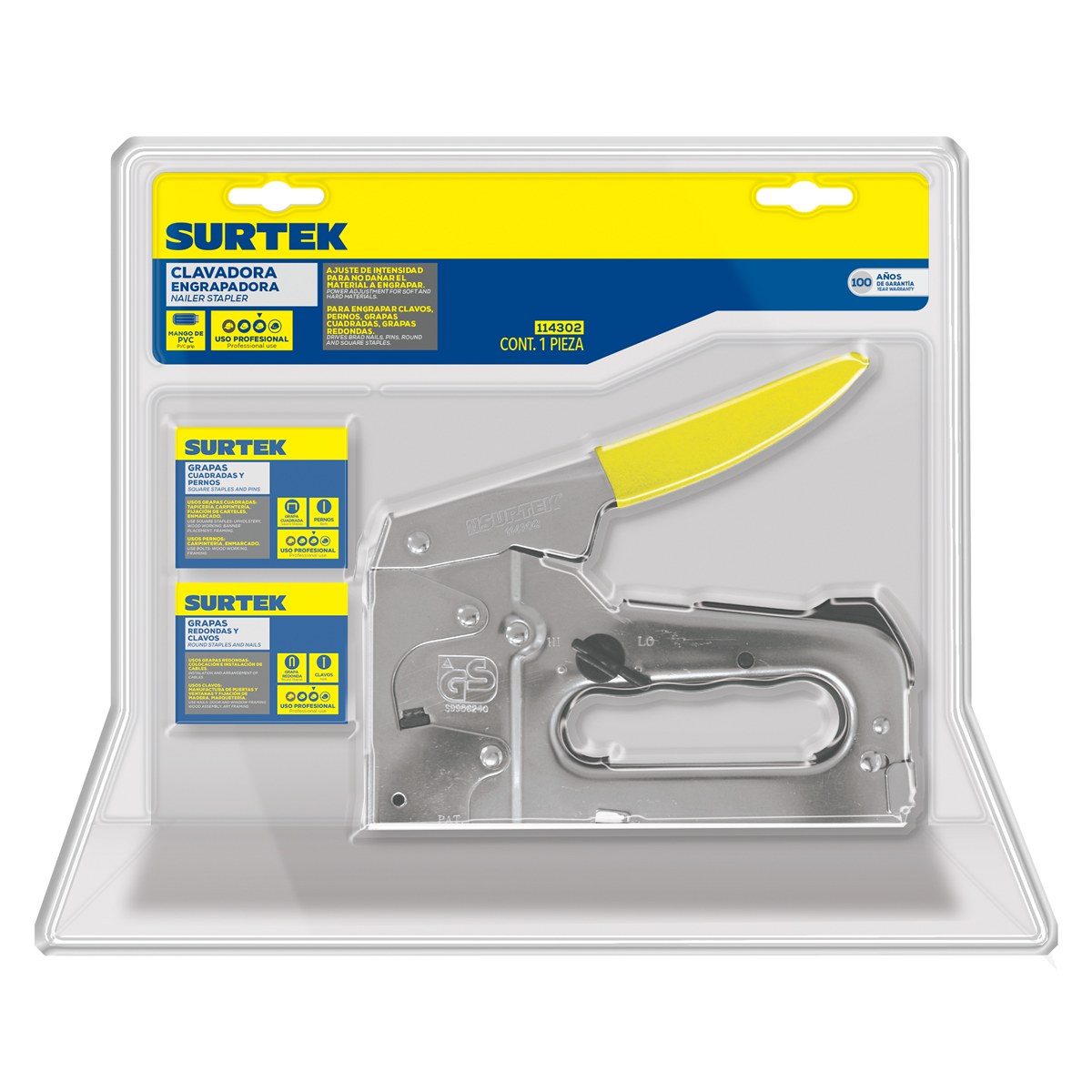 Engrapadora metálica tipo pistola 4 en 1 para grapas 1/4" a 9/14" Surtek - Imagen 2