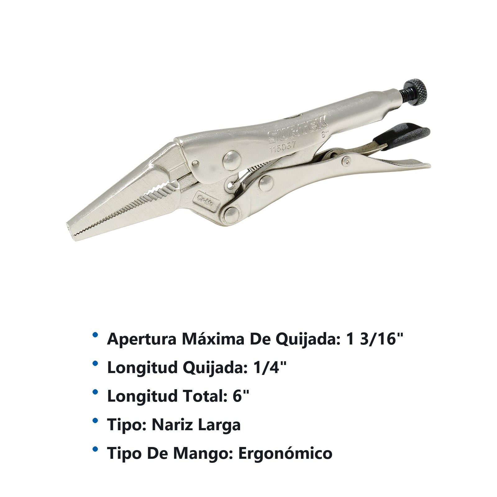 Pinza de presión de 6" nariz larga Surtek - Imagen 2