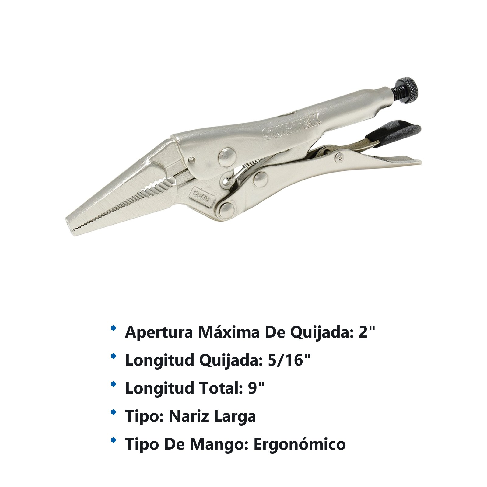 Pinza de presión de 9" nariz larga Surtek - Imagen 2
