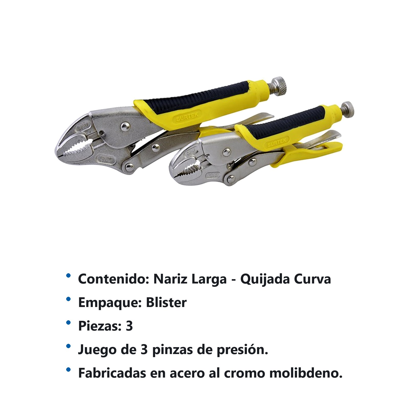 Juego de pinzas de presión con mango bimaterial, 3 piezas Surtek - Imagen 3