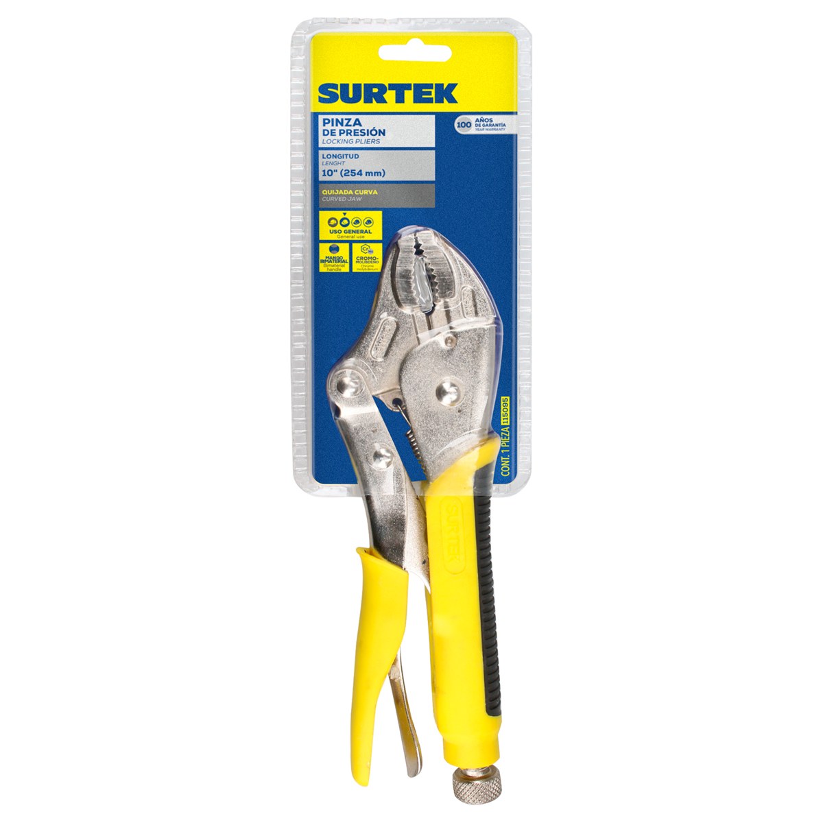 Pinza de presión con mango bimaterial de 10" punta curva Surtek - Imagen 2