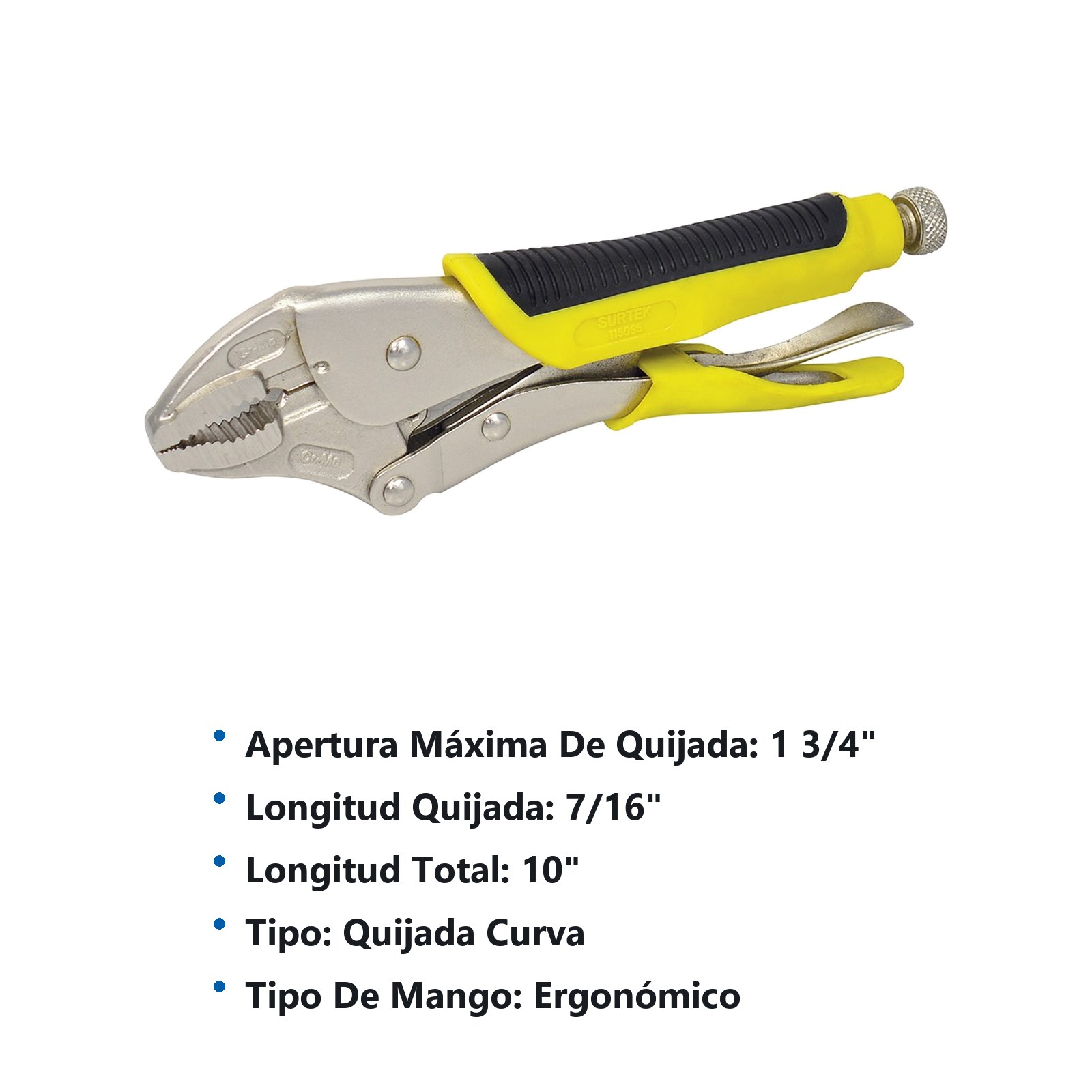 Pinza de presión con mango bimaterial de 10" punta curva Surtek - Imagen 3
