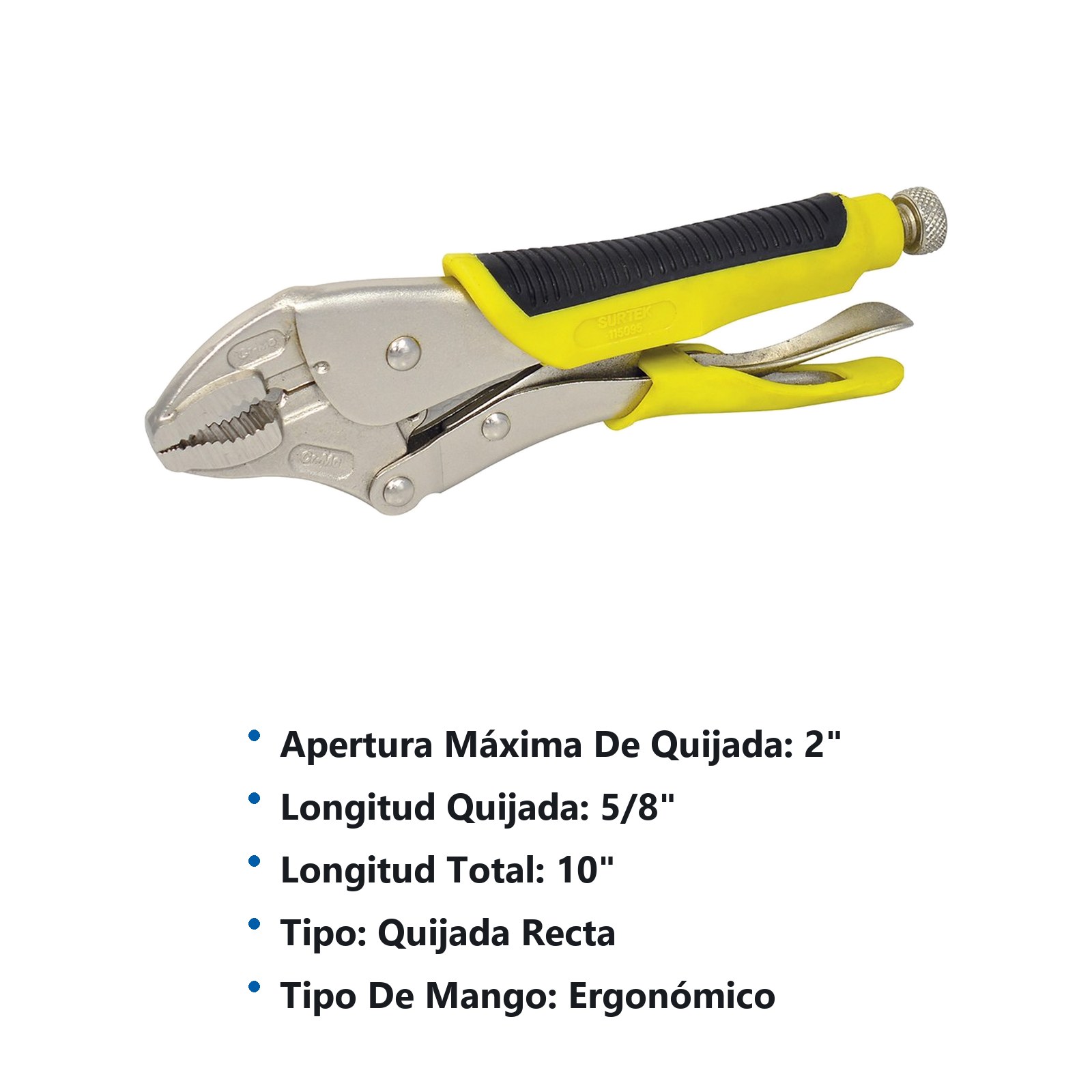 Pinza de presión con mango bimaterial de 10" punta recta Surtek - Imagen 2