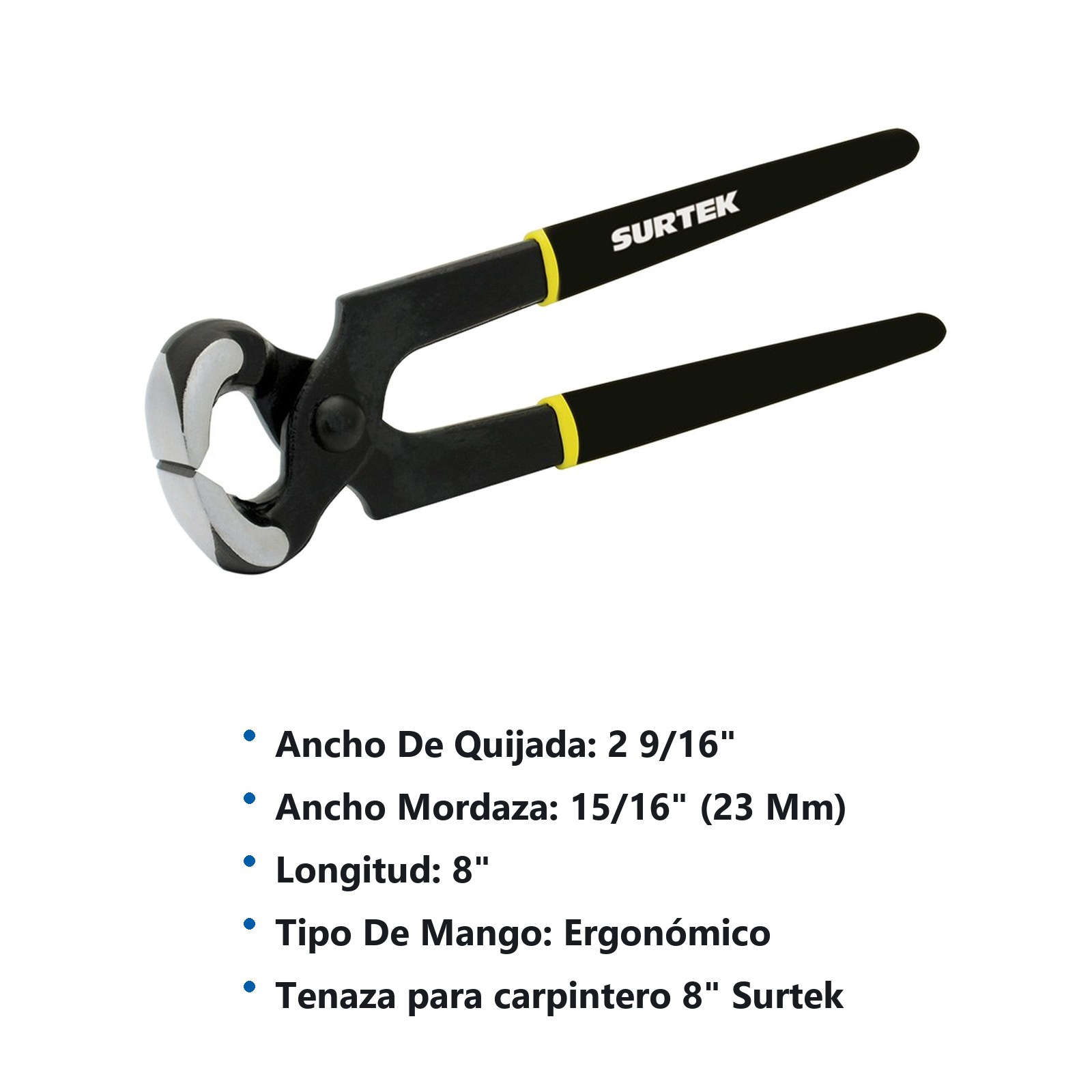 Tenaza para carpintero 8" mango con doble recubrimiento Surtek - Imagen 3